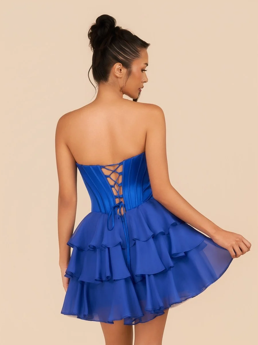 Royal Blue Strapless A Line Ruffles Homecoming Dress With Beading