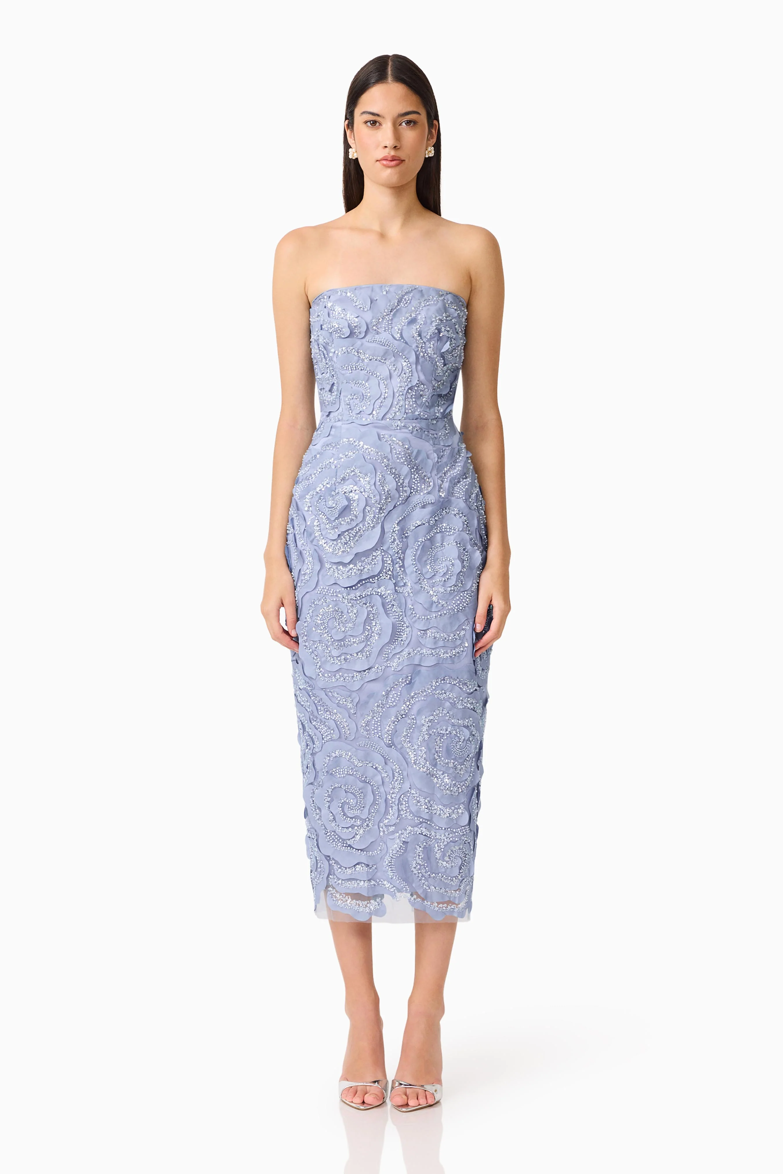 Elisa Column Midi Dress in Steel Blue