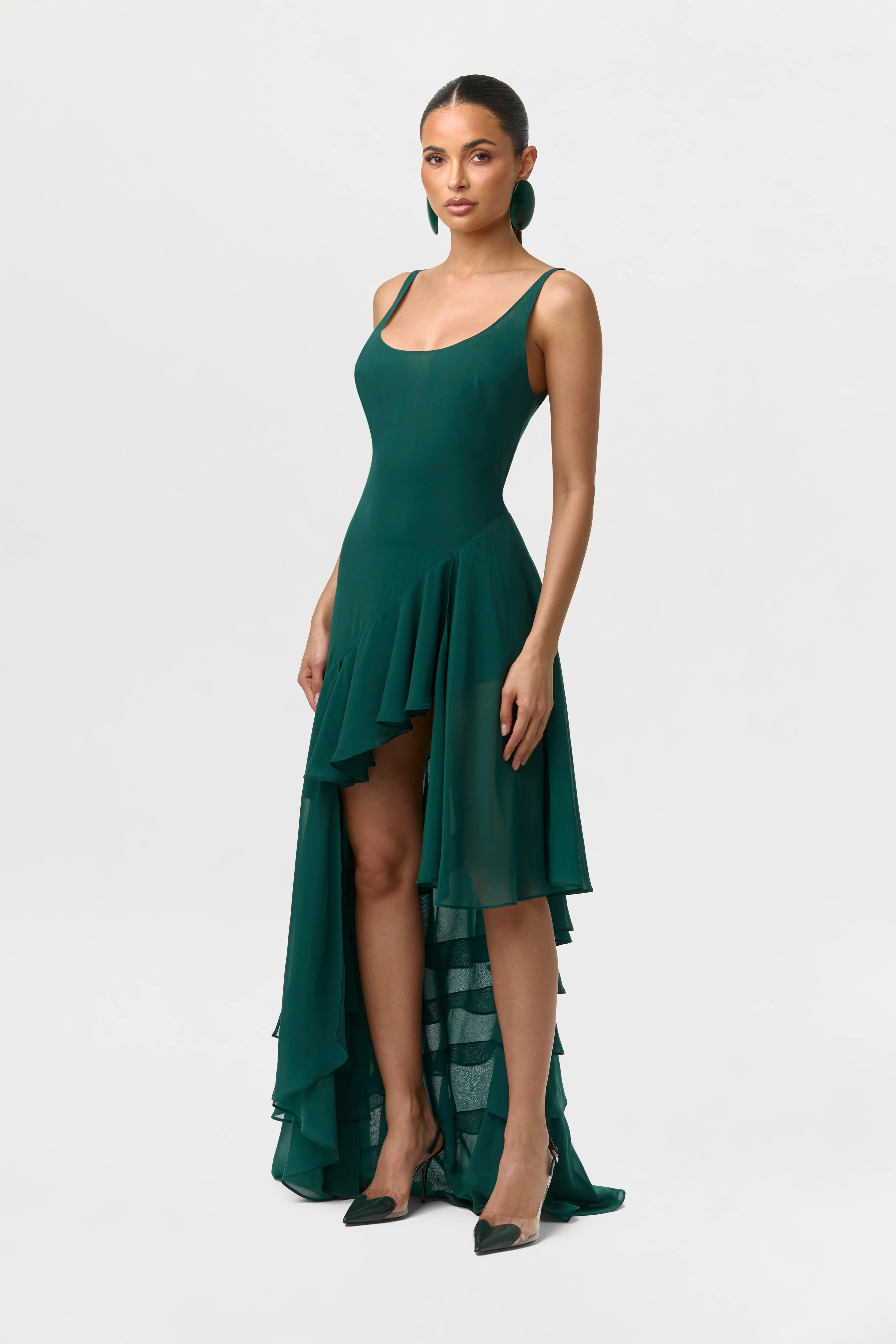 Chiffon Asymmetric Ruffle Dress