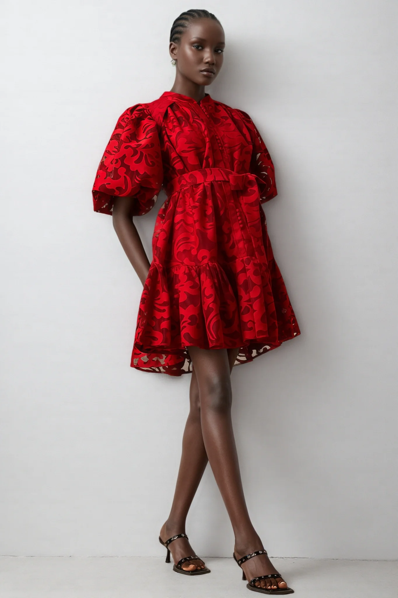 Elgin Red Jacquard Semi-sheer Mini Dress