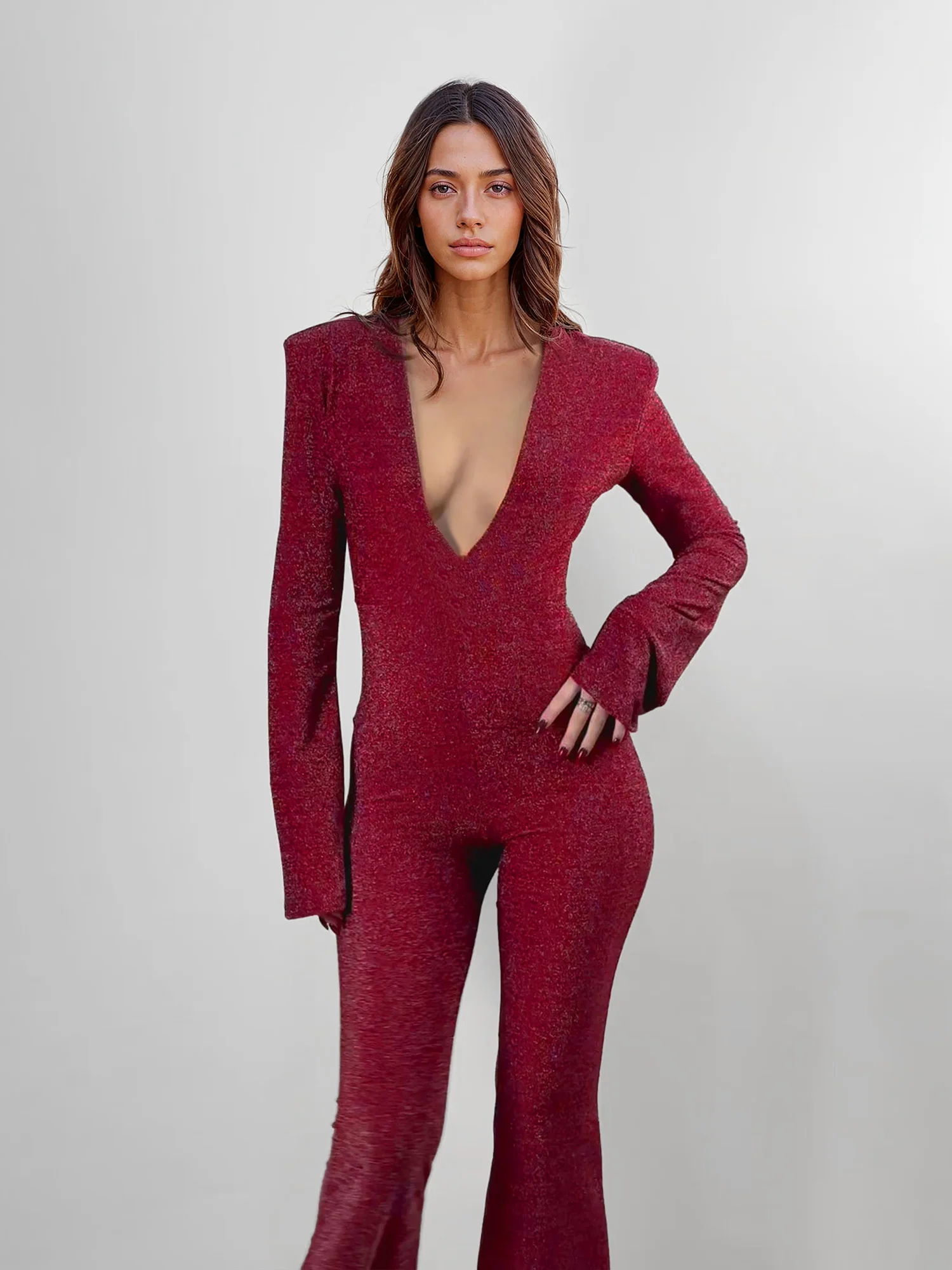 Metallic Shimmer Long Sleeve Dress
