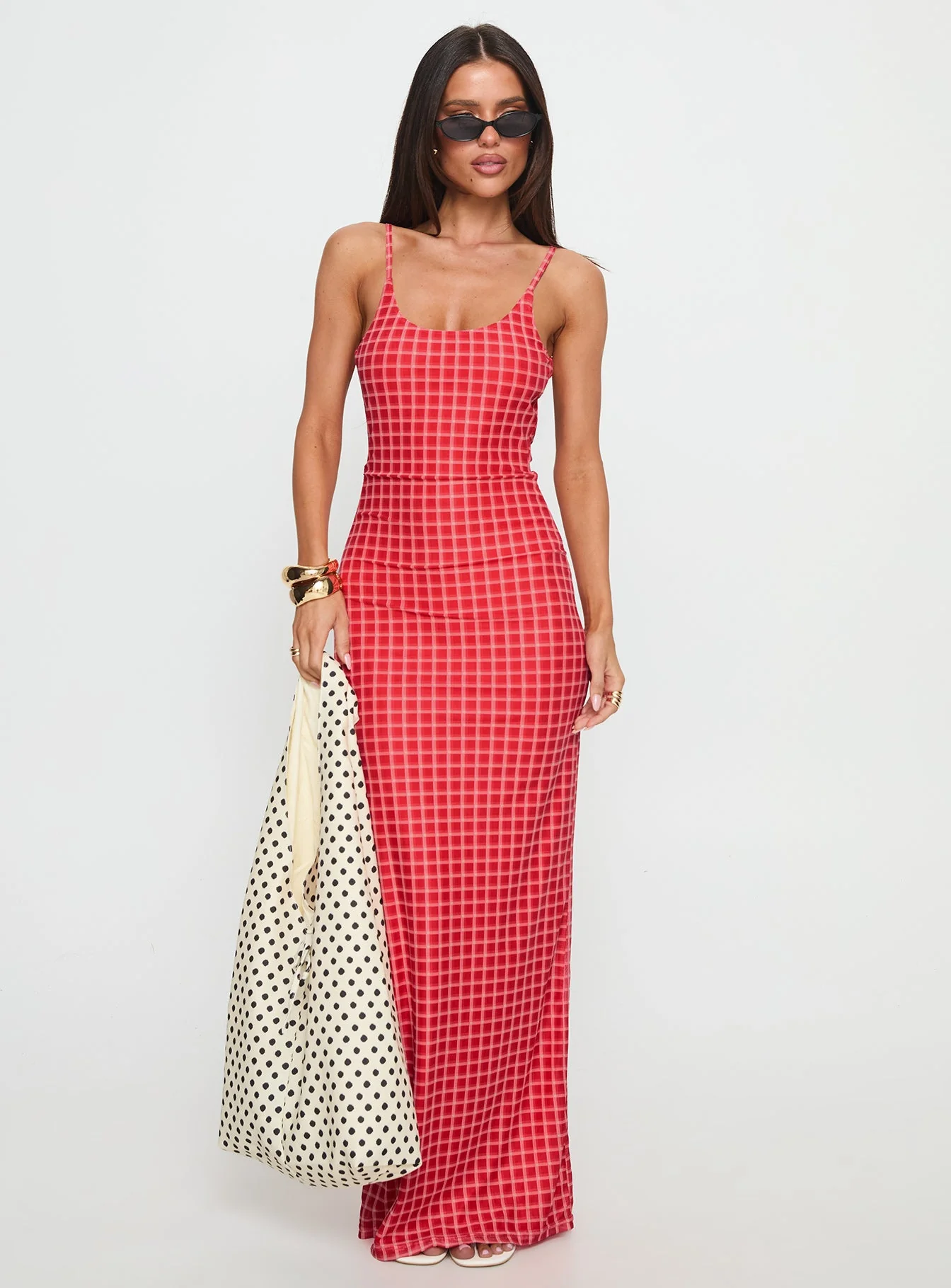 Izabella Maxi Dress Red Check