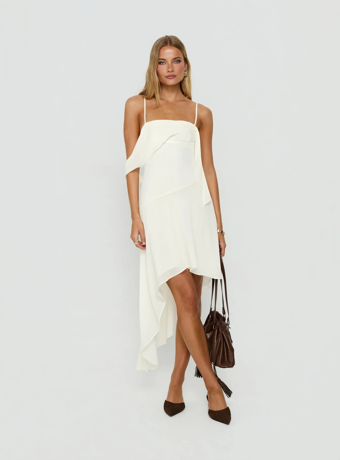 Massey Bust Draping Low Back Midi Dress Off White