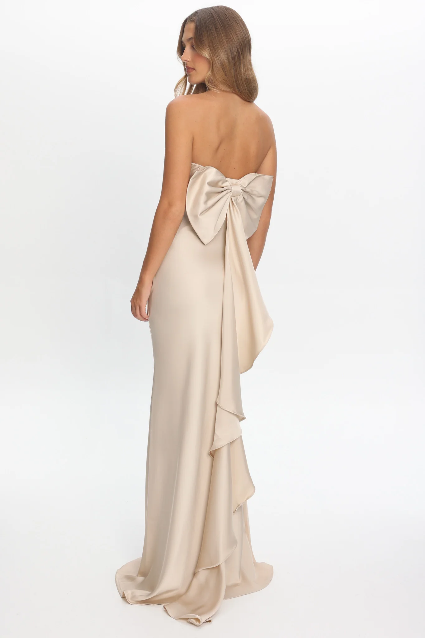 Iyeciz Strapless Maxi Dress Champagne - FASHION NOB