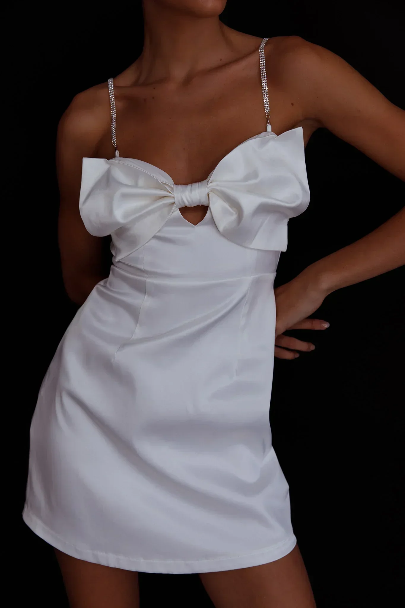 Lilly Bow Diamante Mini Dress White