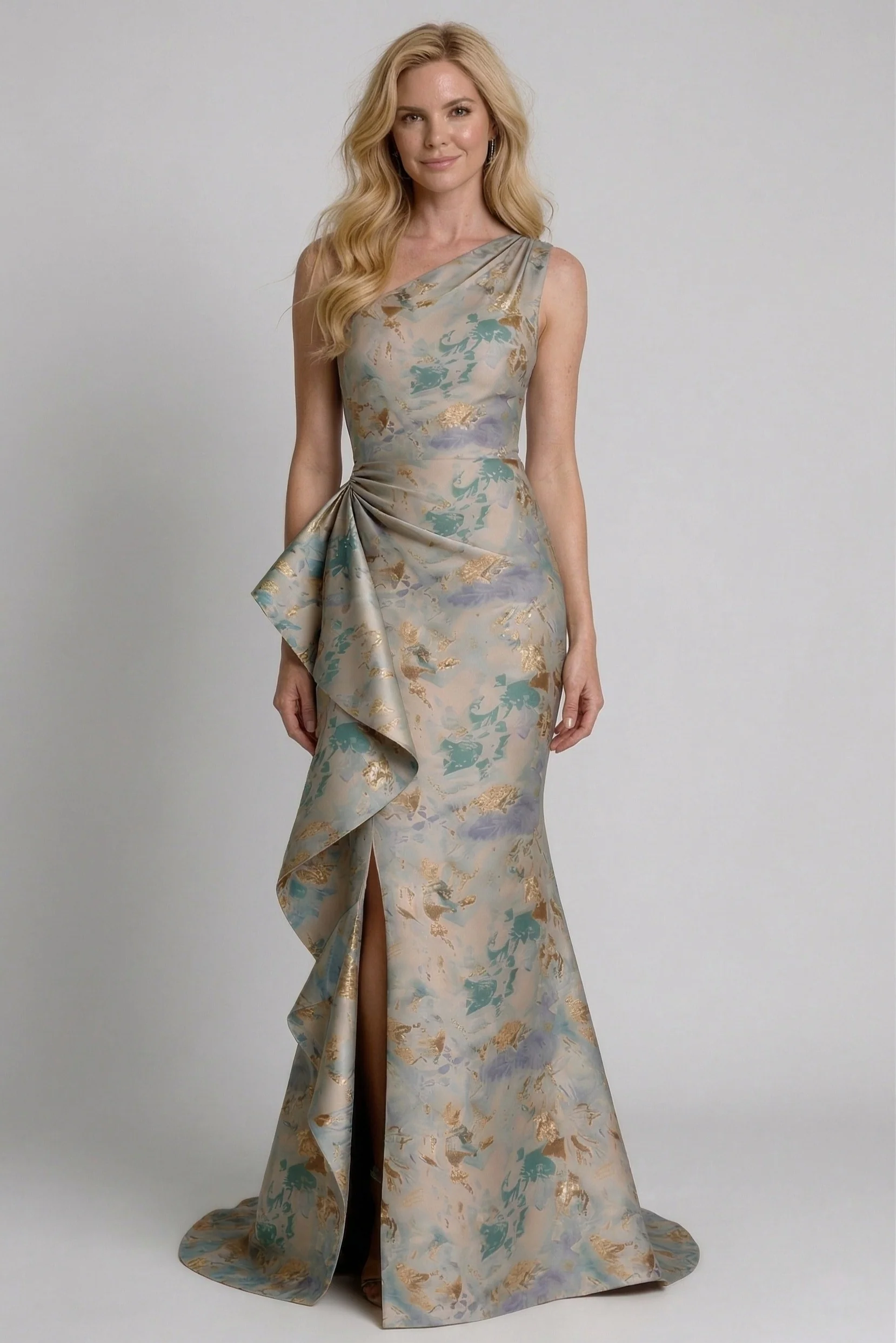Trumpet-Mermaid Floor Length Jacquard Mother of the Bride Dress CM0419