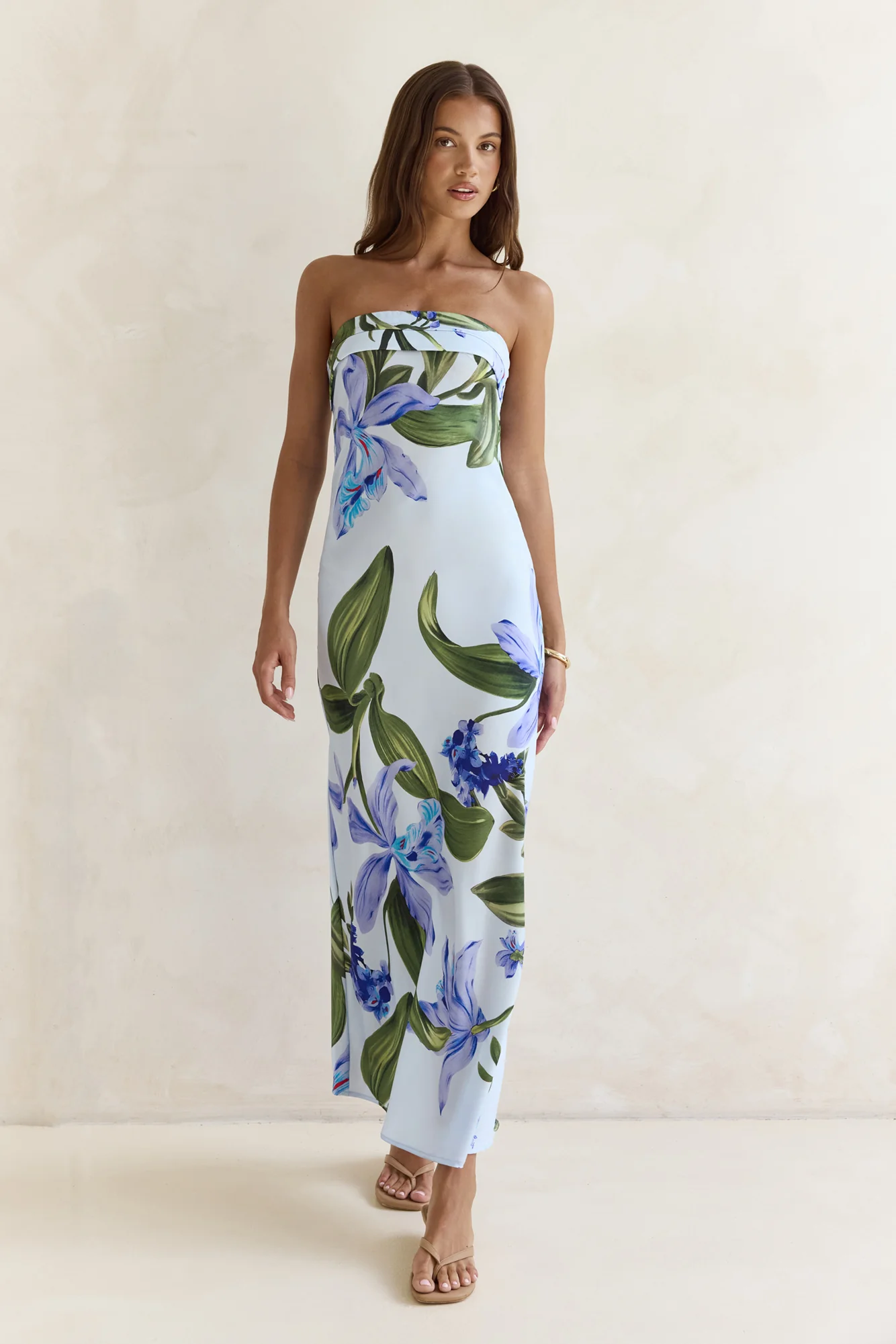 Bells Of Spring Satin Strapless Maxi Dress Blue - luluinthesky