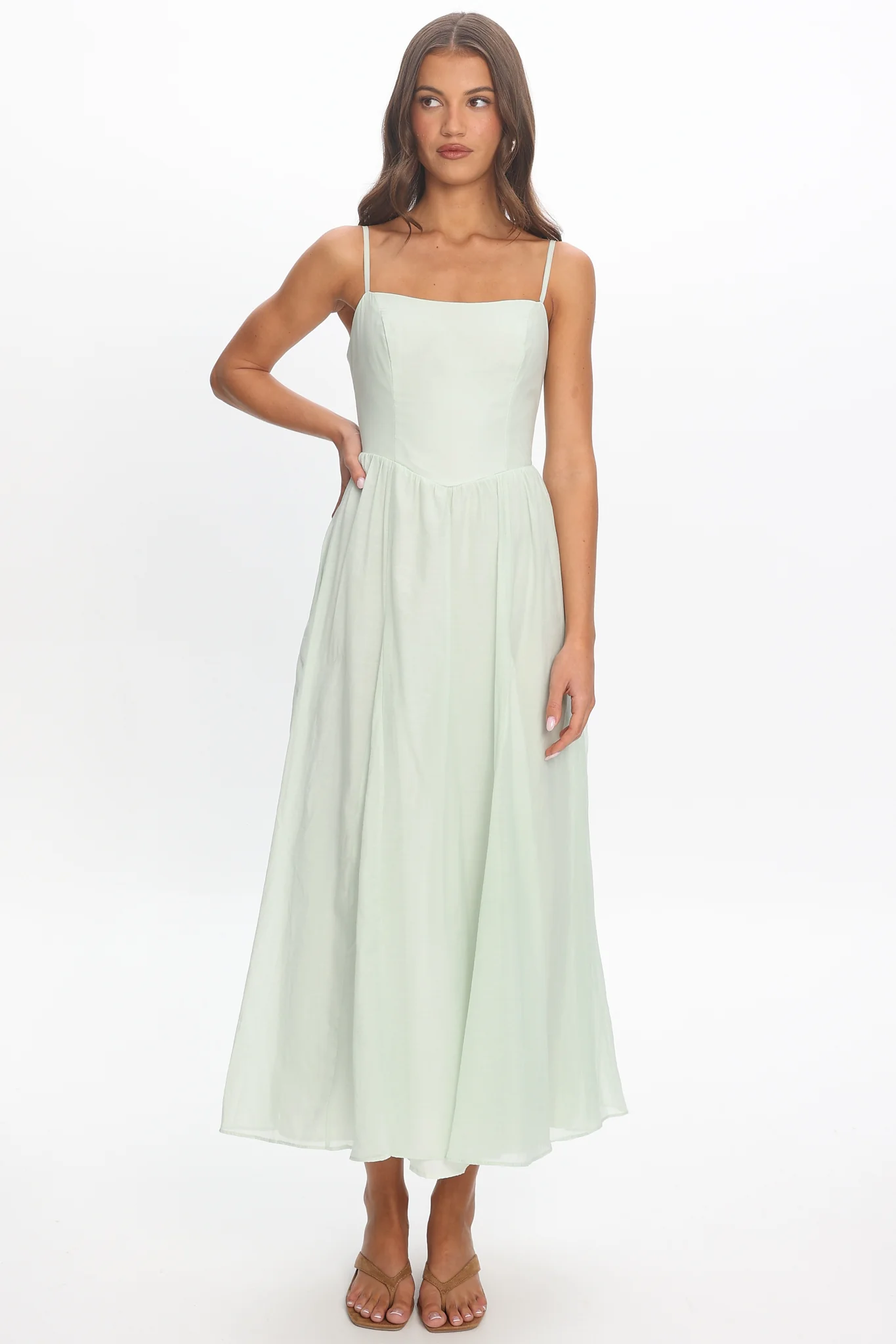 Dulce Scoop Neck Midi Dress Sage - luluinthesky