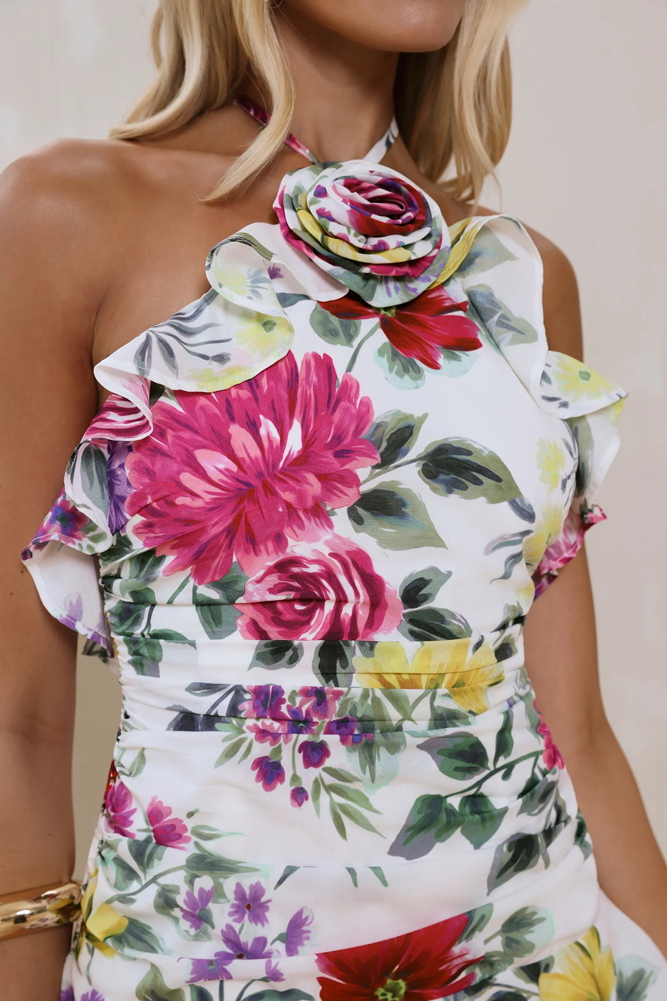 Talking Trends Halter Mini Dress Multi Floral Print