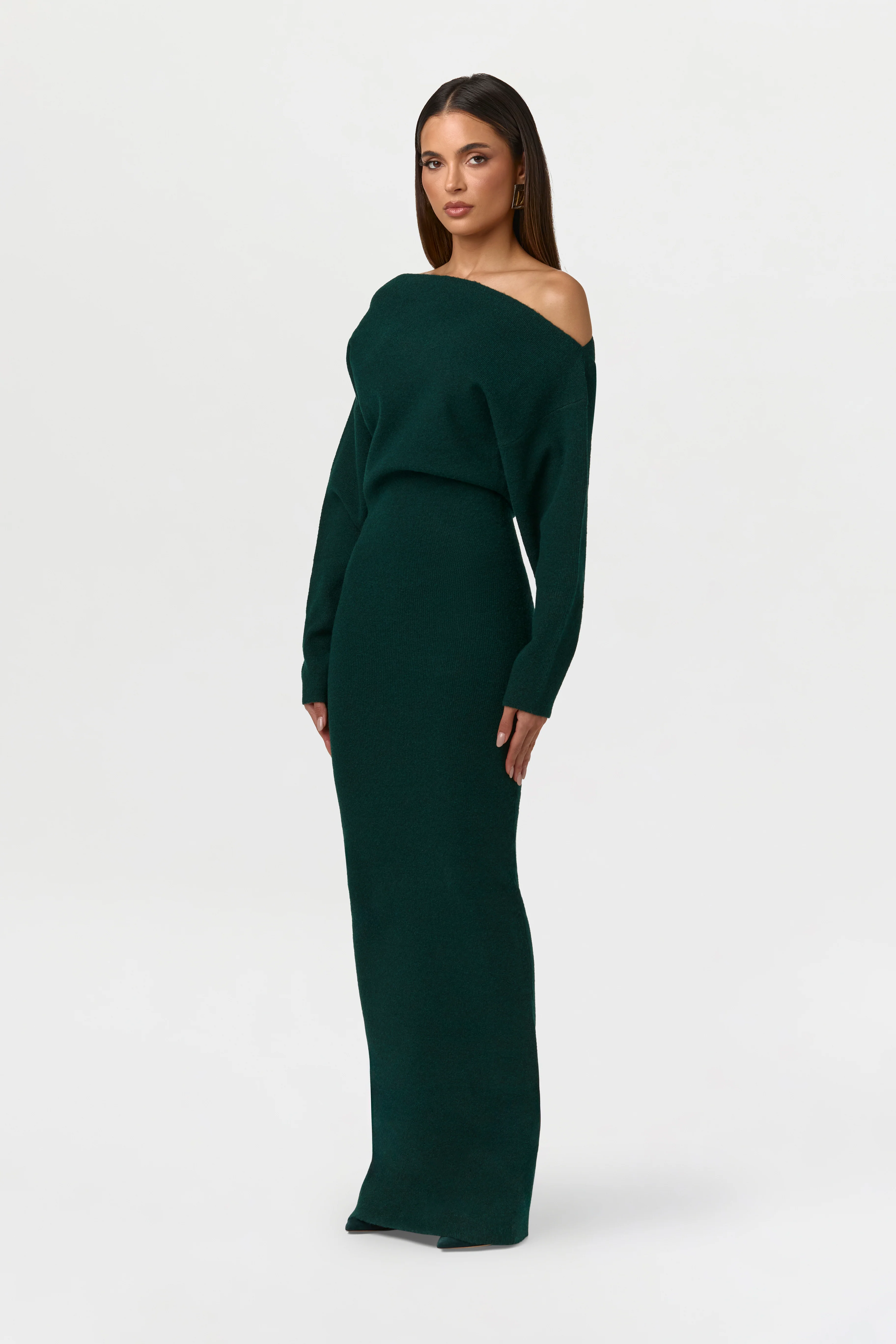 Knit Off-Shoulder Sweater Maxi Dress