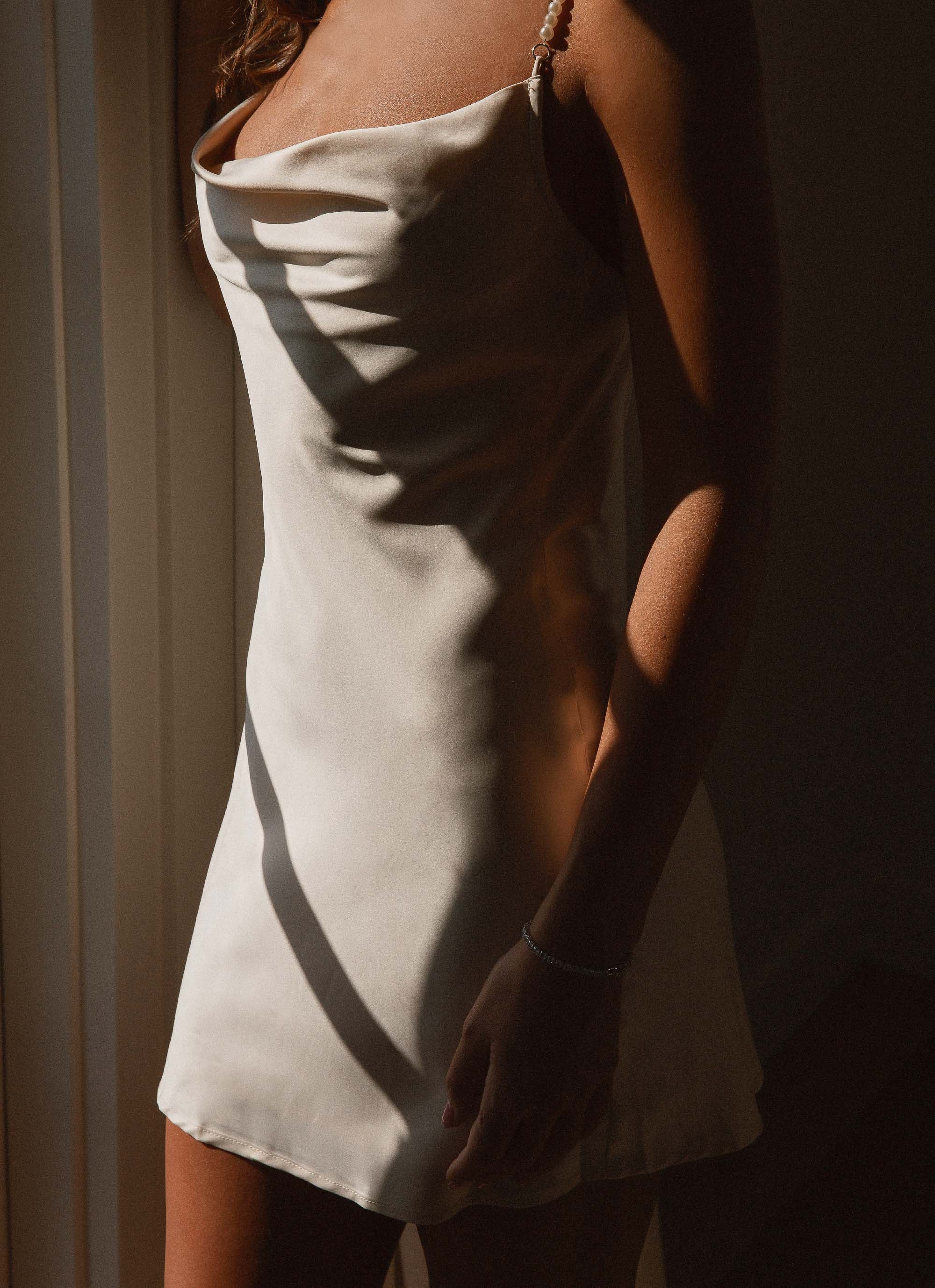 Here We Go Satin Mini Dress - Pearl - luluinthesky