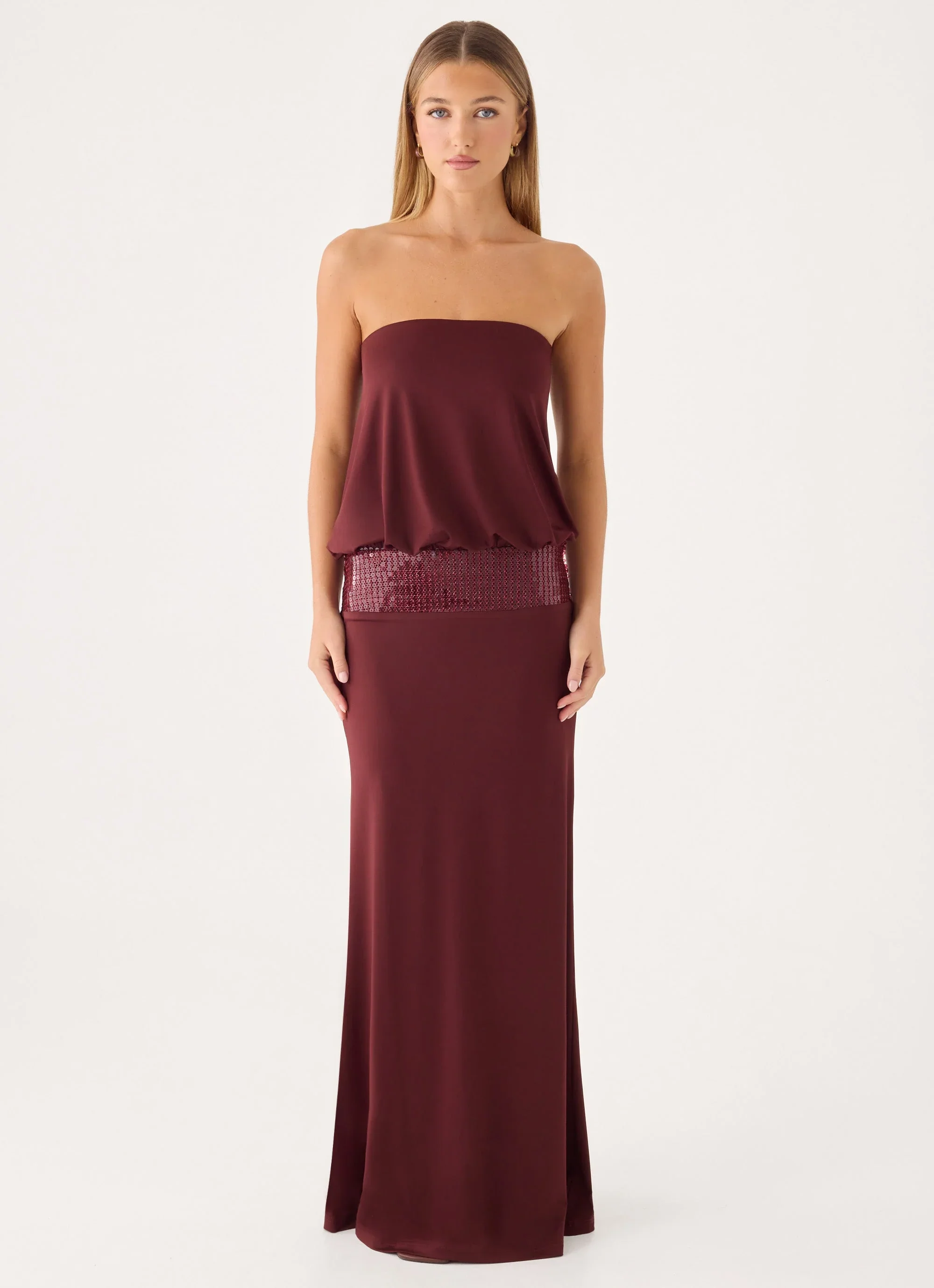 Posine Strapless Maxi Dress - Maroon