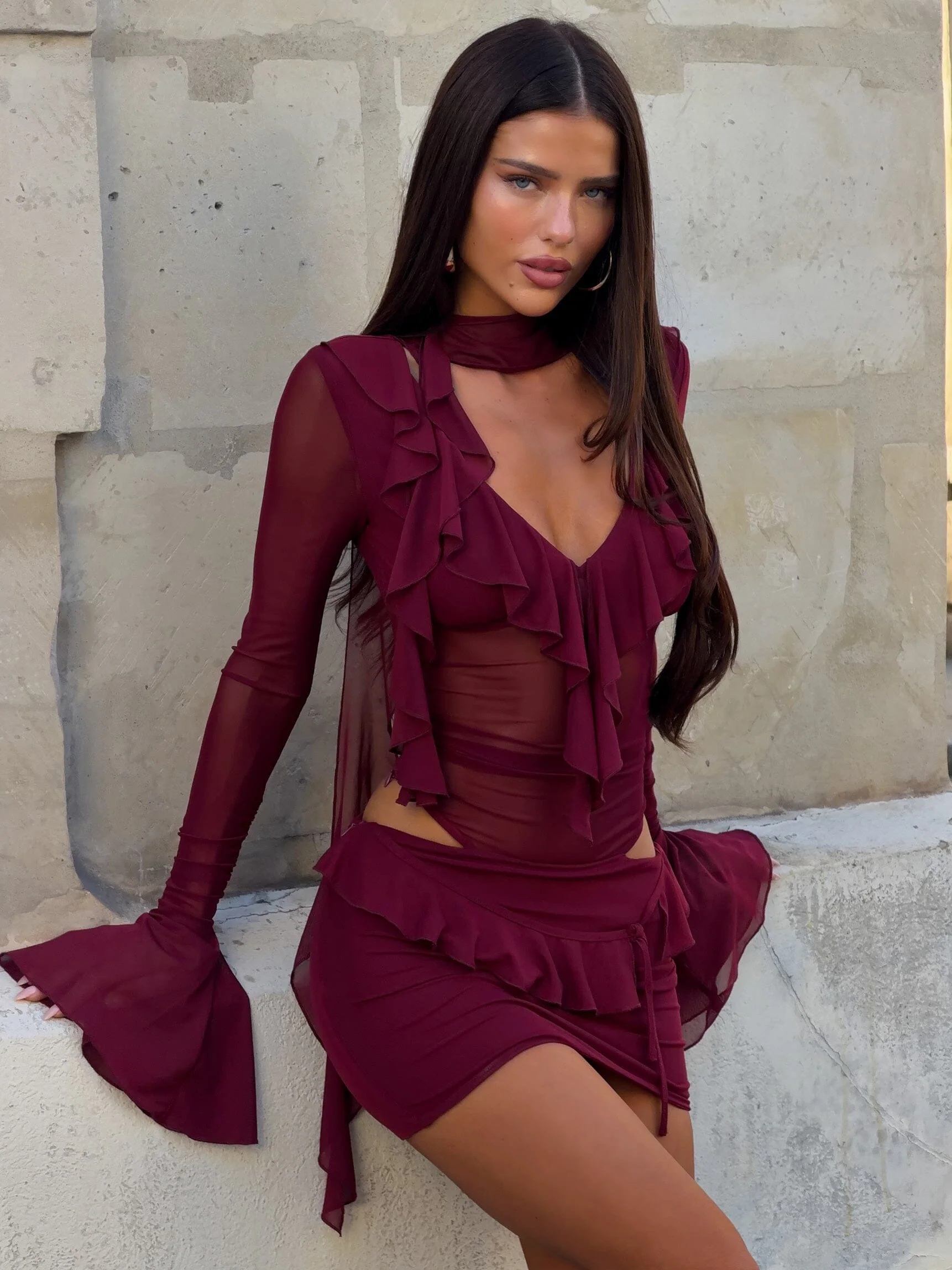 AVALINE MINI DRESS BURGUNDY