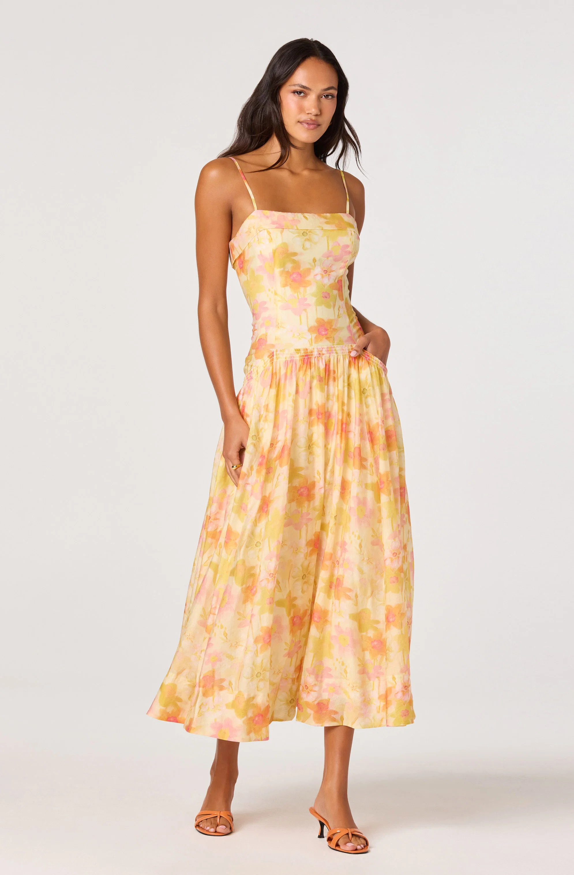 Ovina Floral Smocked Drop-Waist Maxi Dress