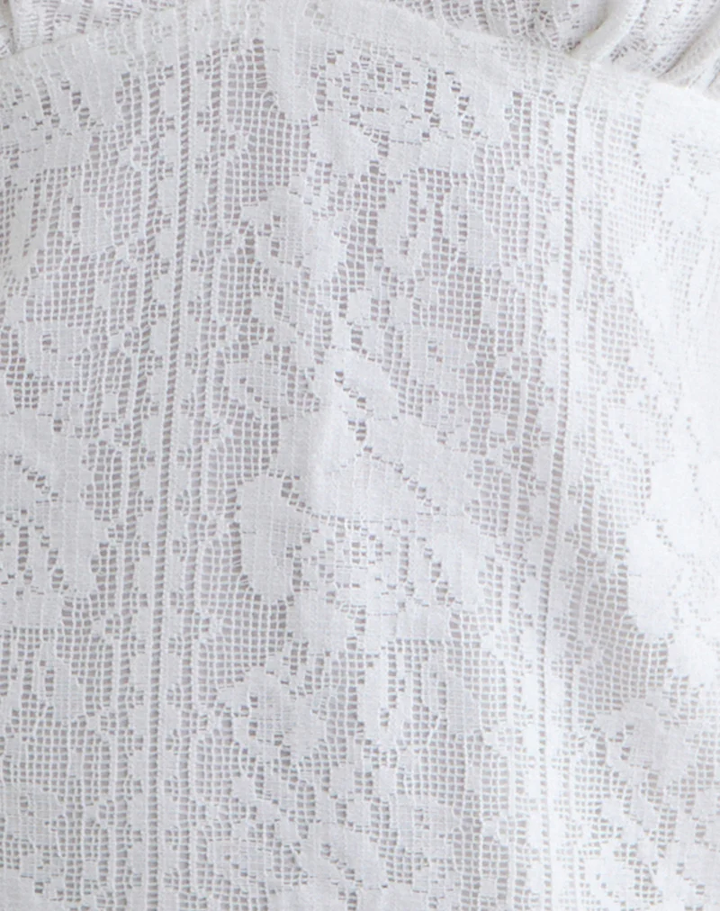 Yenna Plunge Mini Dress in Floral Lace White