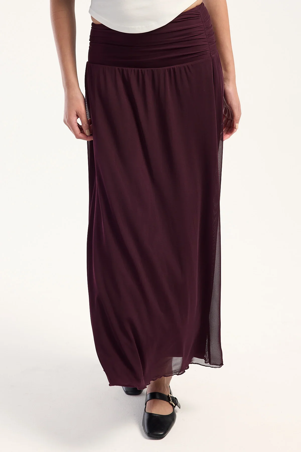 Luck & Trouble Millie Mesh Maxi Skirt Burgundy