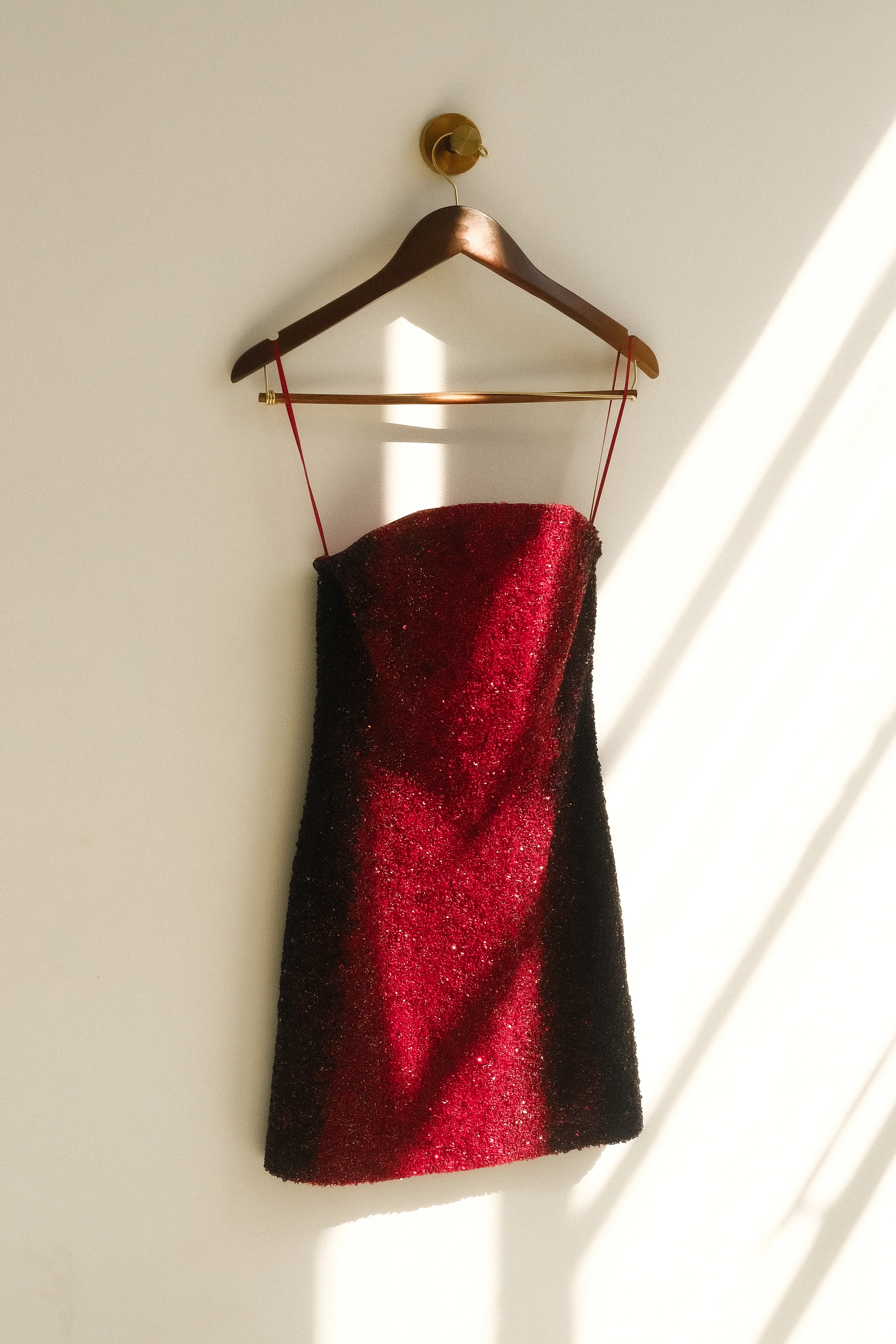 Zander Hand Beaded Strapless Mini Dress - Red Ombre