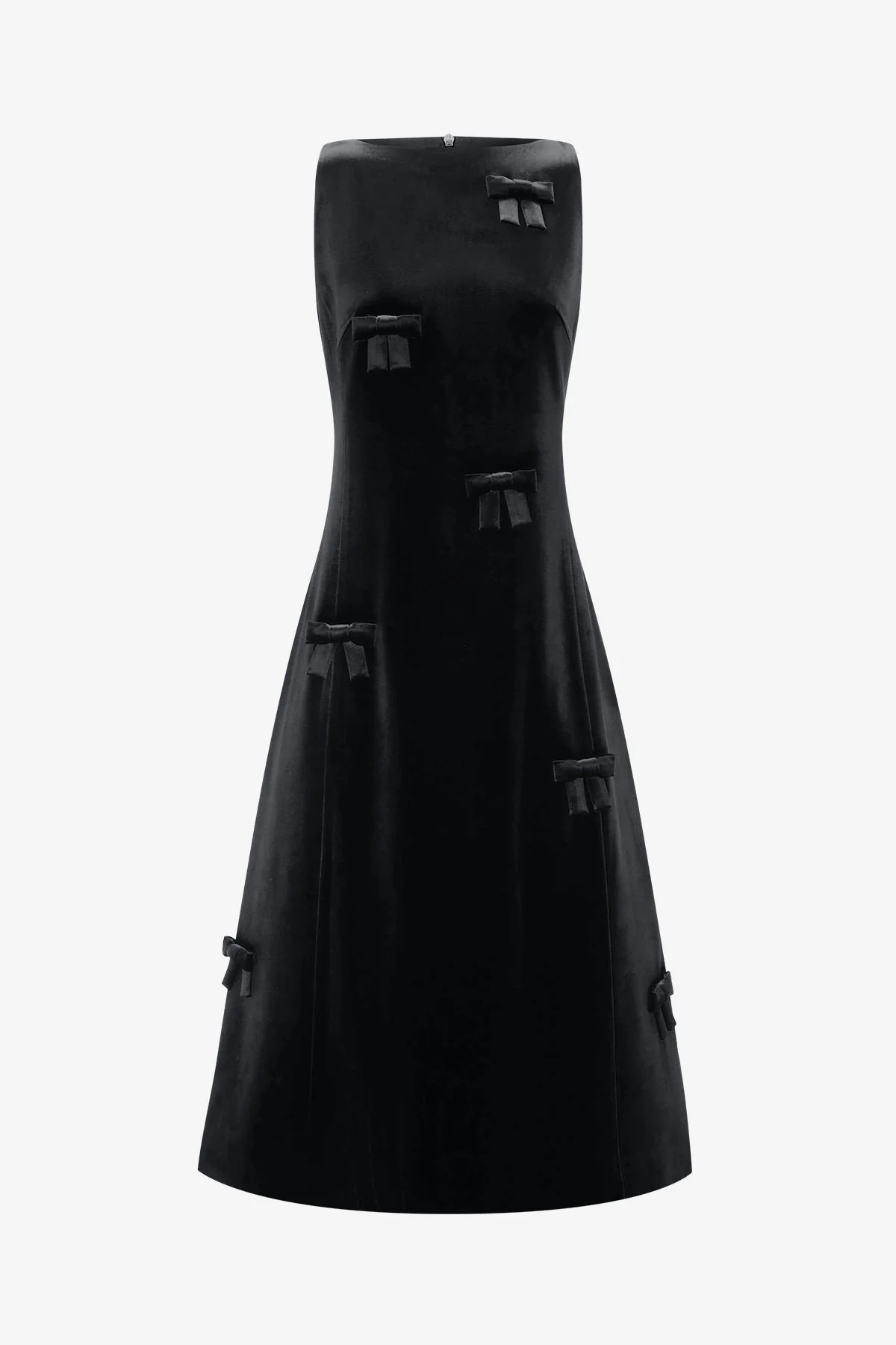 Cleo Velvet Bow Sleeveless Midi Dress - Ebony