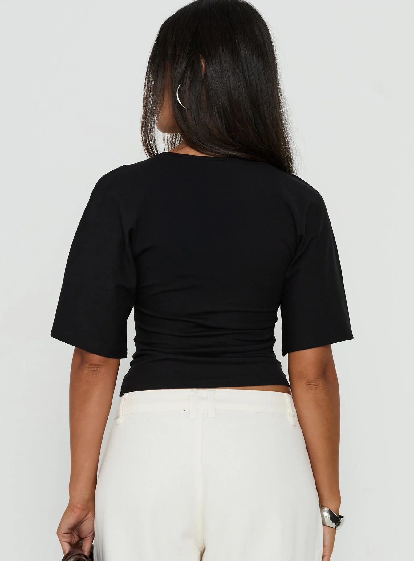 Nakota V Neck Cinched Tee Black
