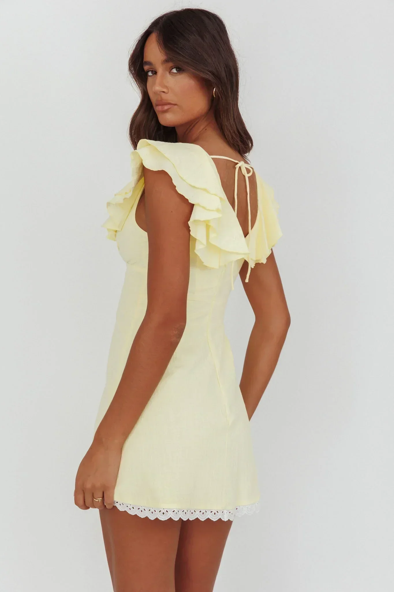 Unpredictable Layered Ruffle Neckline Mini Dress Butter - luluinthesky