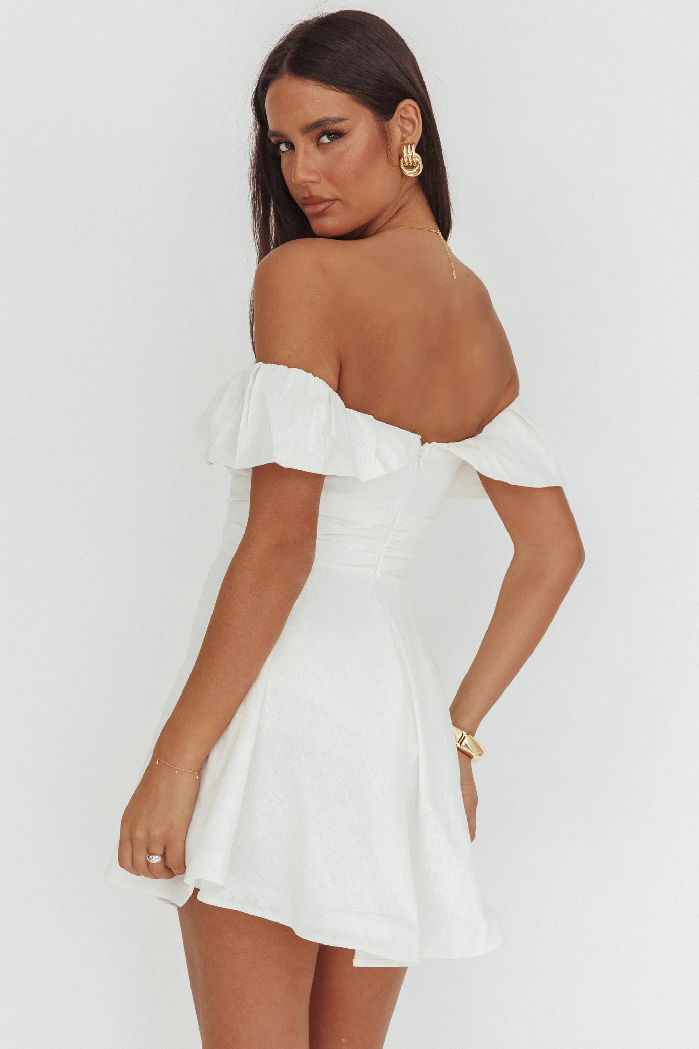 Lillianne Off-Shoulder A-line Mini Dress White - luluinthesky