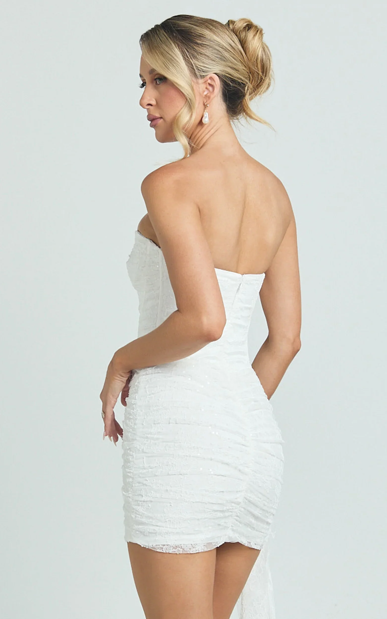 Hazel Mini Dress - Strapless Corset Sequin Dress in Ivory