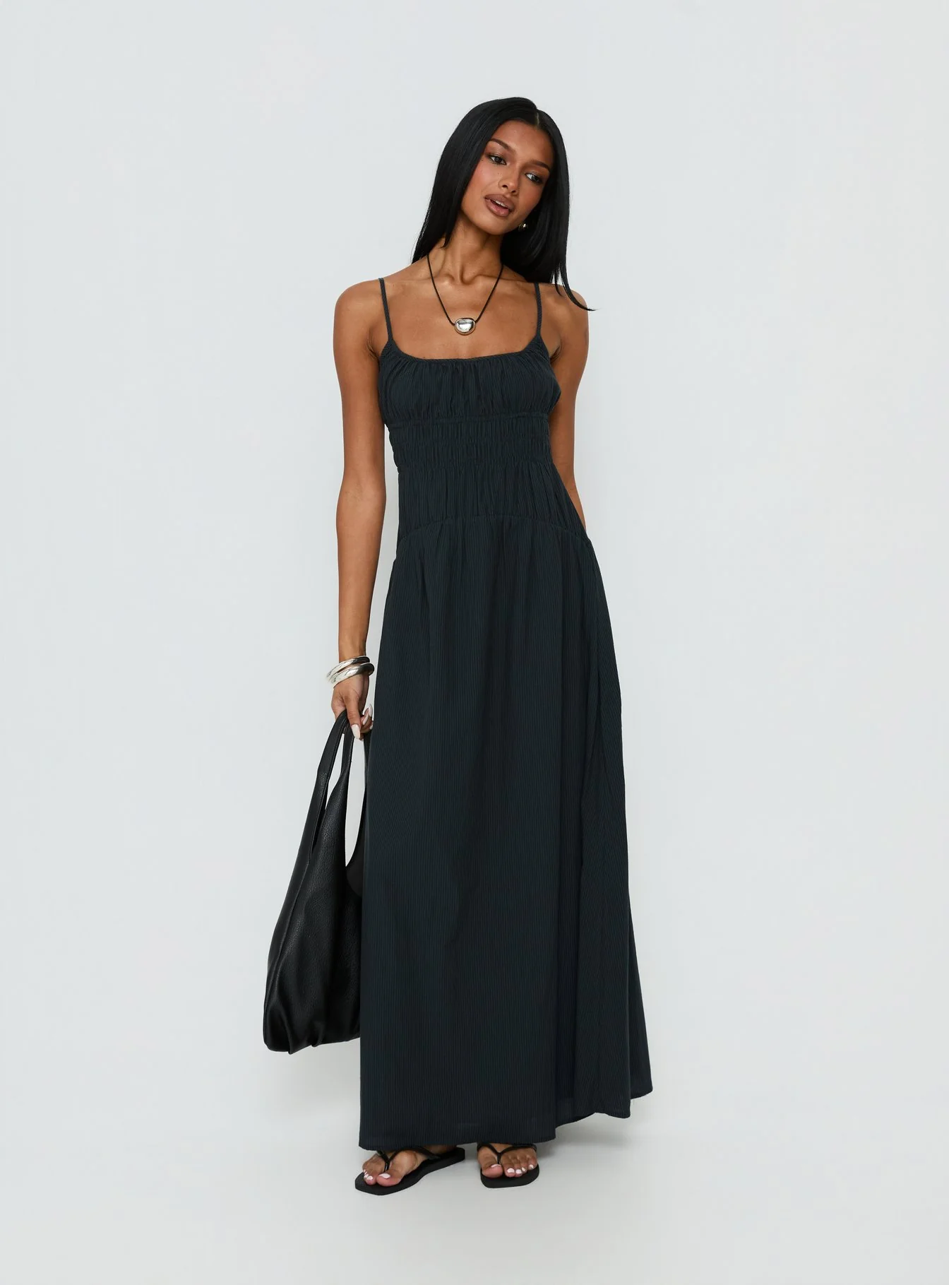 Magnolie Shirred Maxi Dress Charcoal