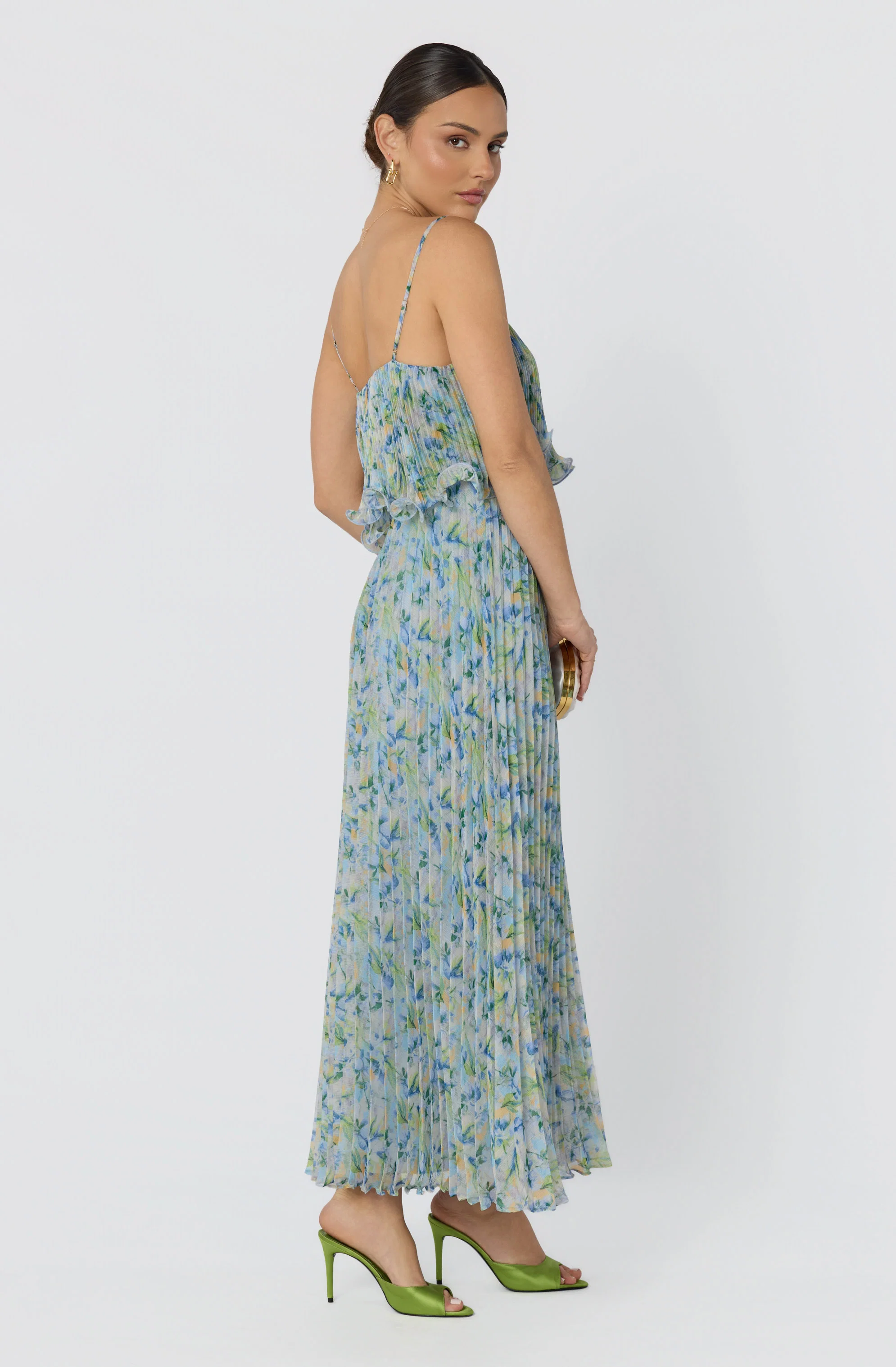 Makennah Plissé Floral Maxi Dress