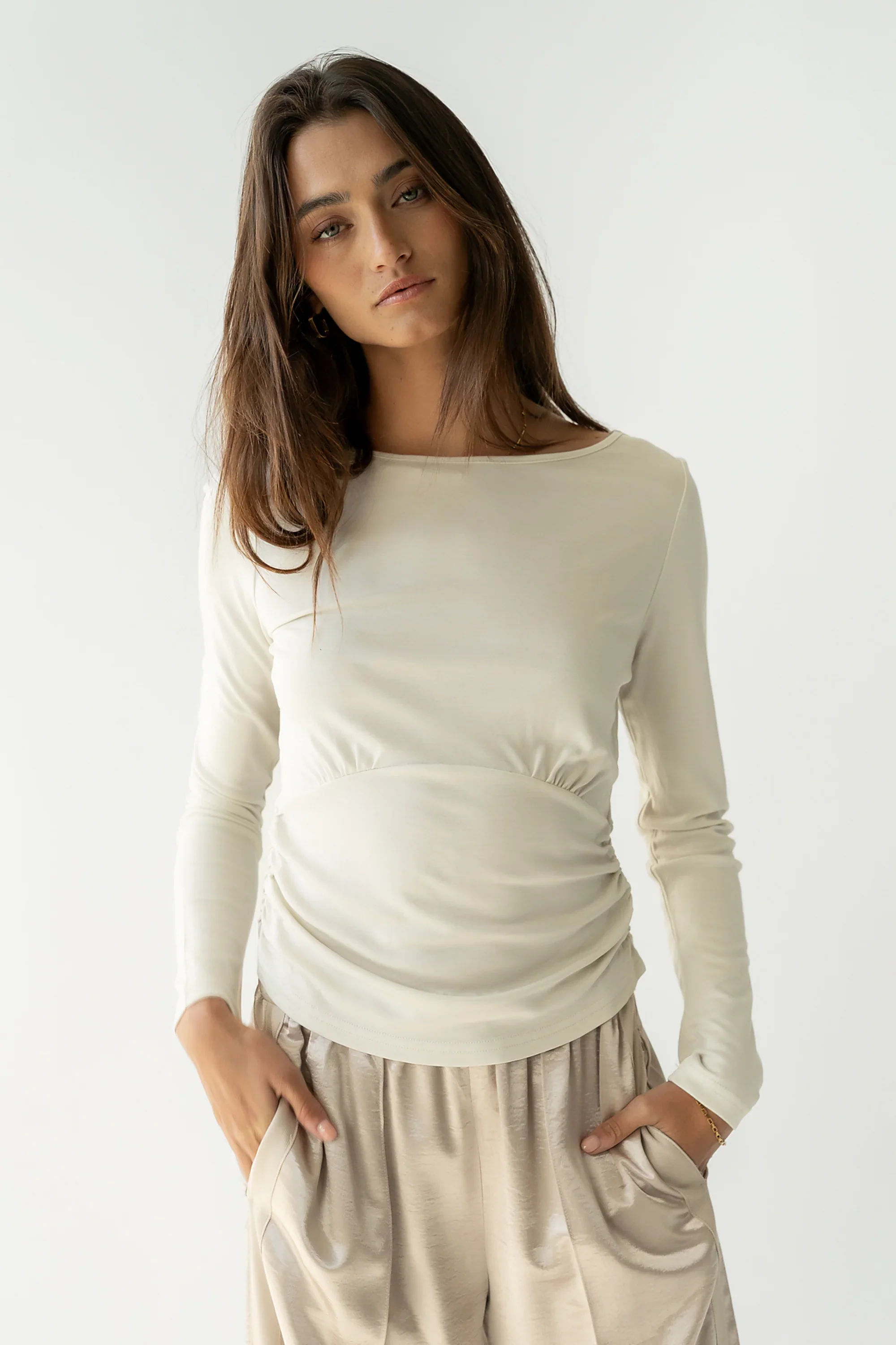 Selena Ruched Top in Bone