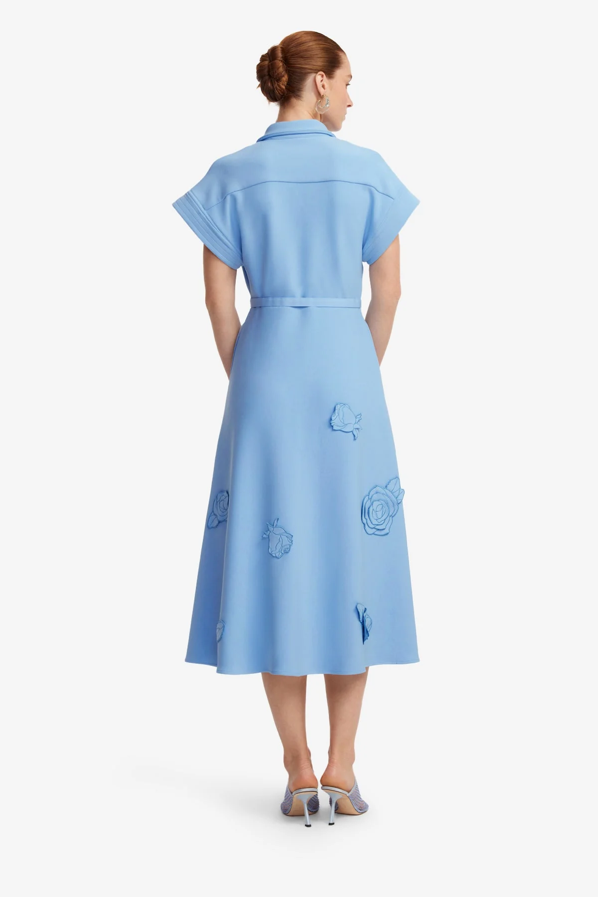 Aubrey Appliqué Shirt Midi Dress - Pastel Blue