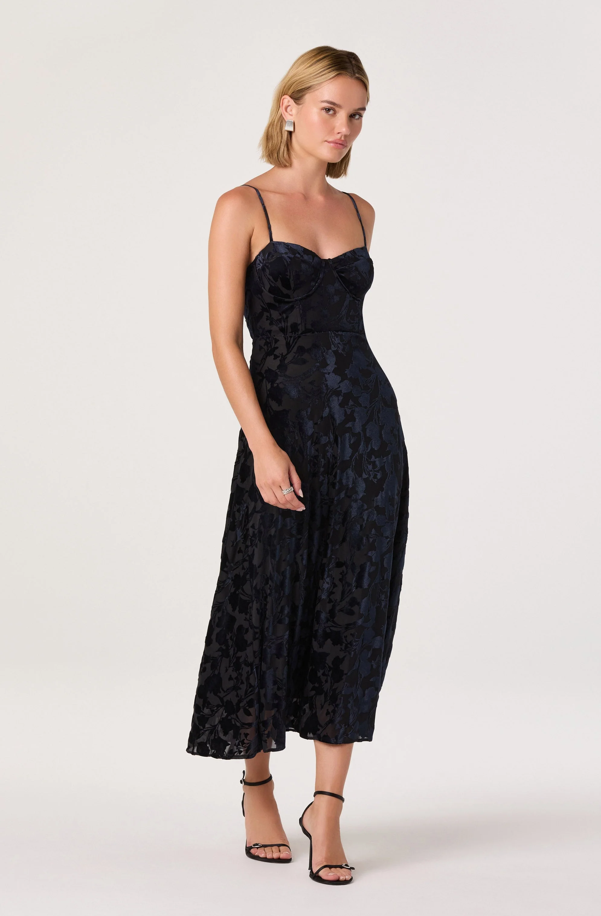 Velvet Floral Burnout Bustier Midi Dress - luluinthesky