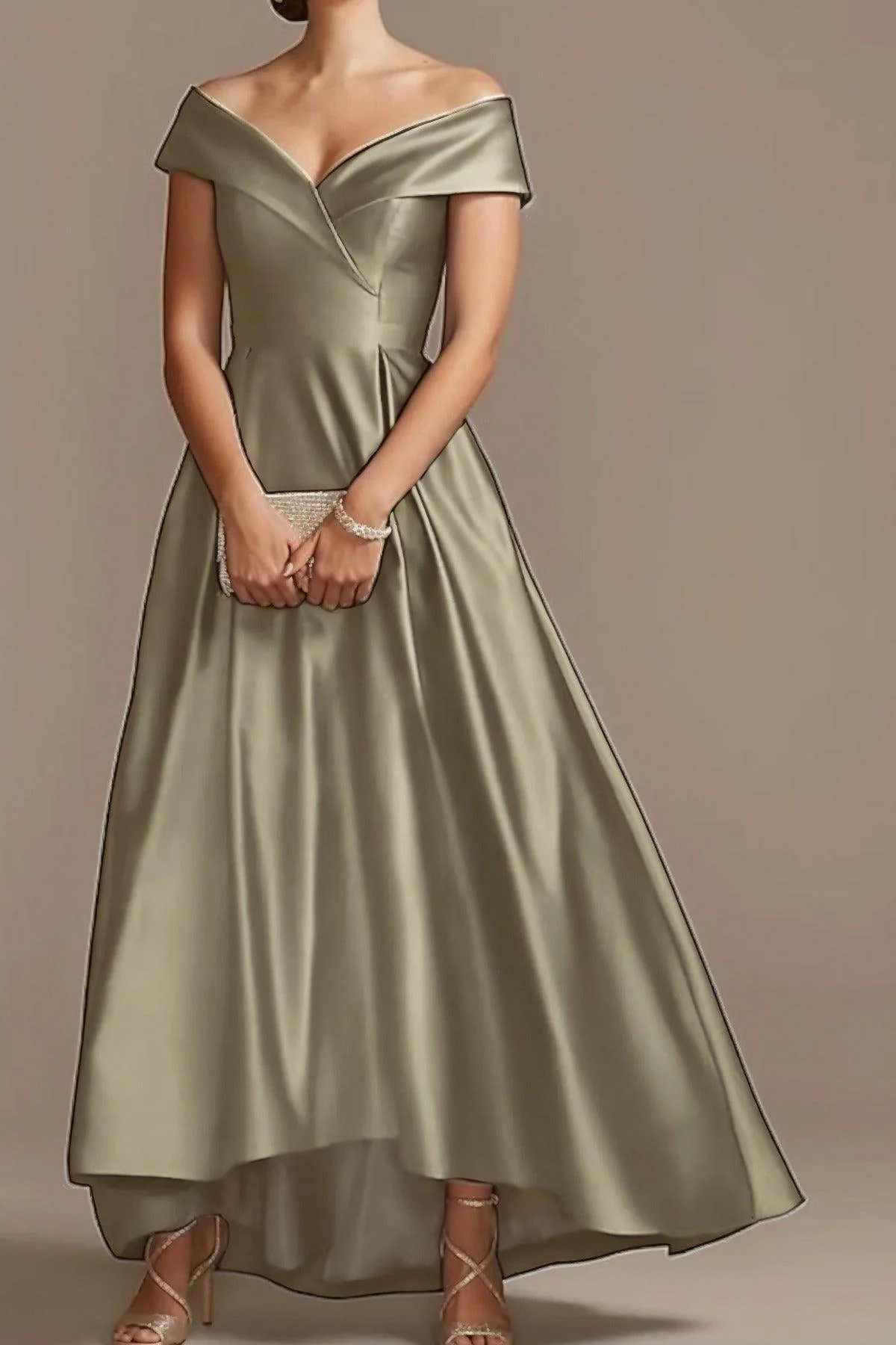 High Low Ankle Length Satin Mother Dress CM0078
