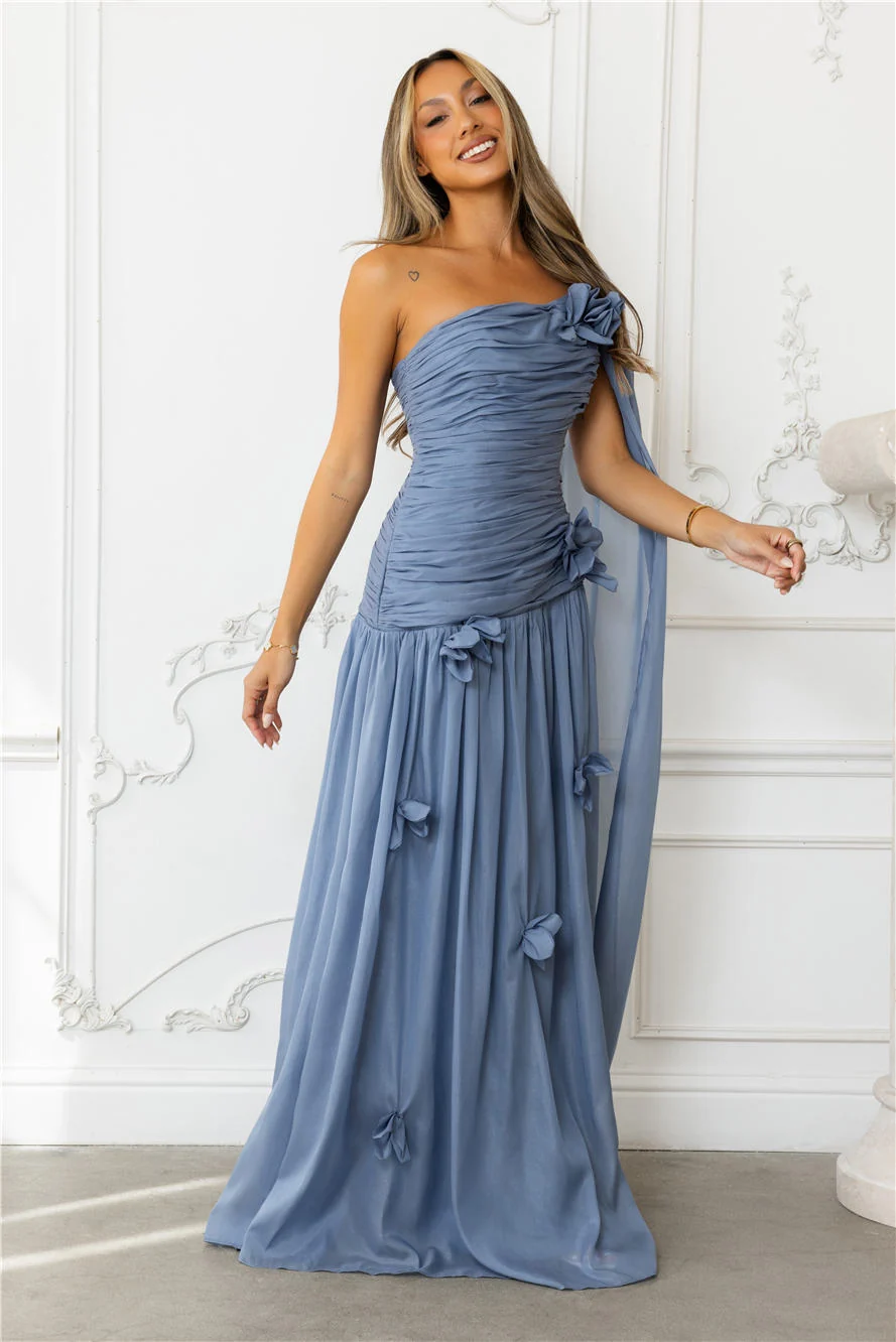Silver Breeze One Shoulder Maxi Dress Slate