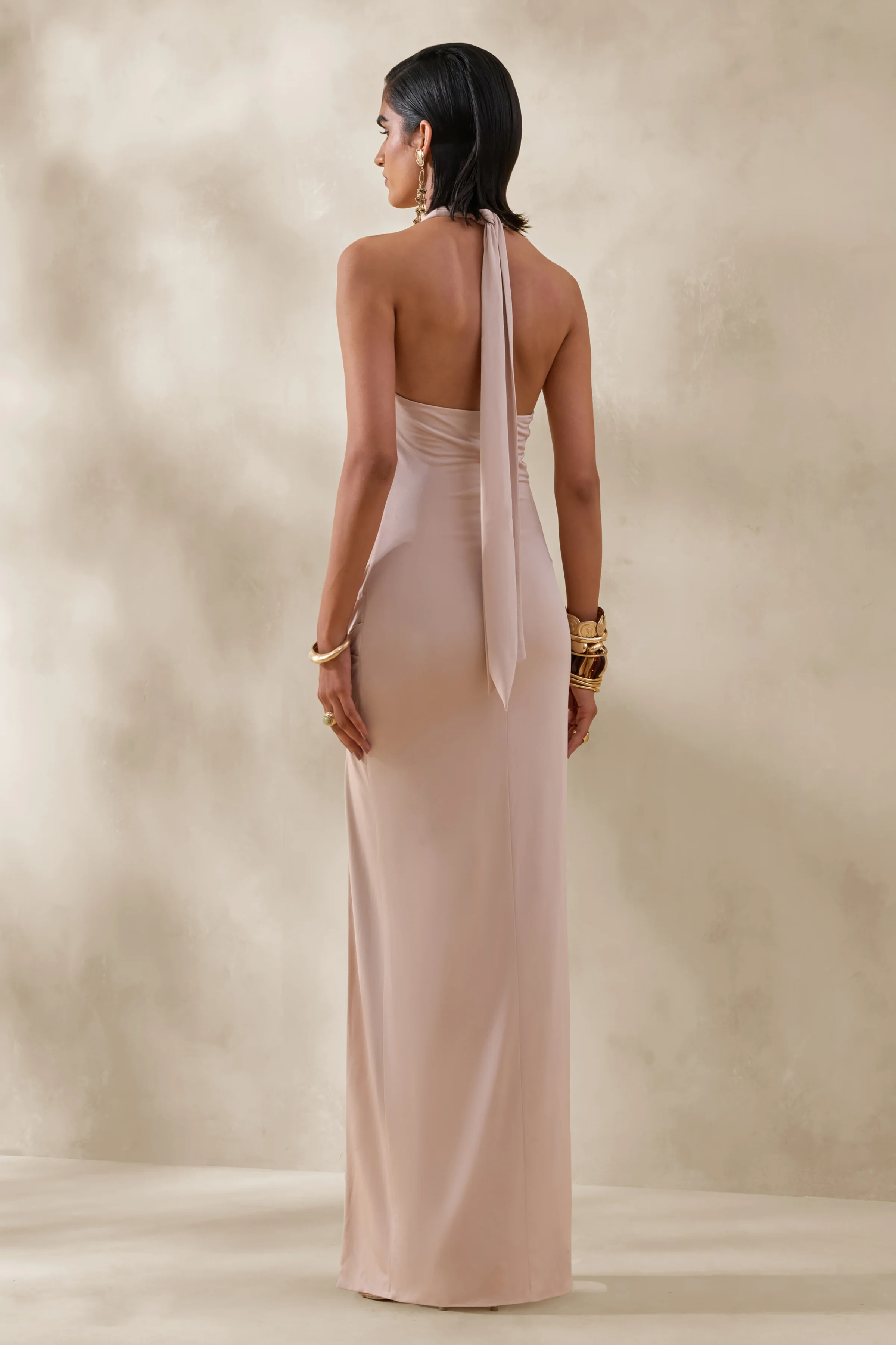 Junia | Champagne Plunge-Neck Wrap Maxi Dress