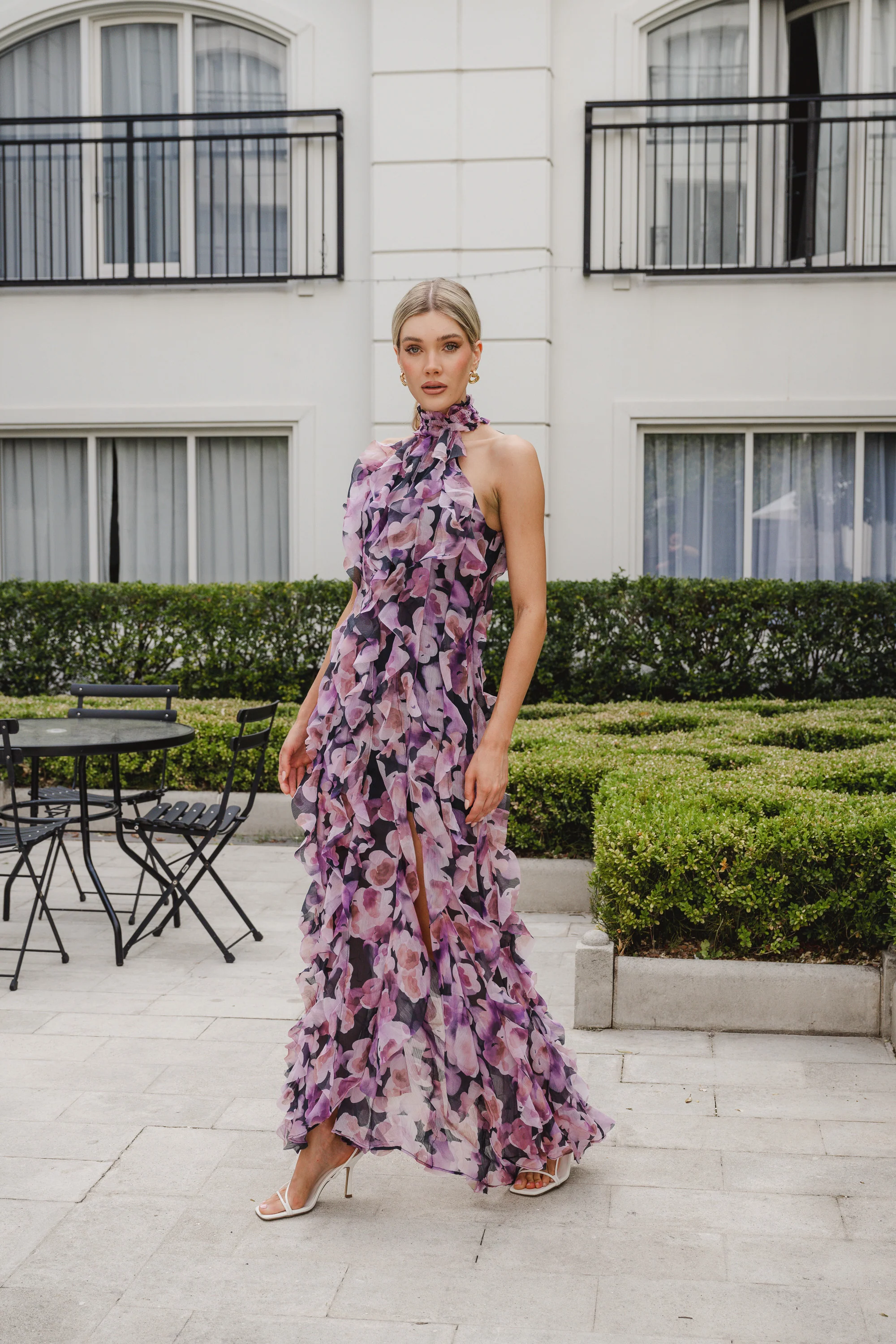 Solene Halter Gown in Purple Floral
