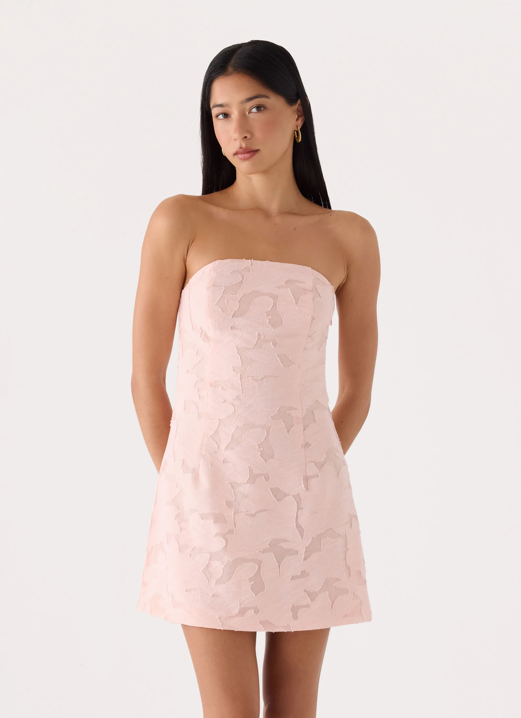 Della Lace Strapless Mini Dress - Pink - FASHION NOB