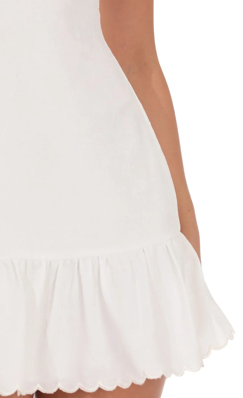 Ruffled Hem Mini Dress in White