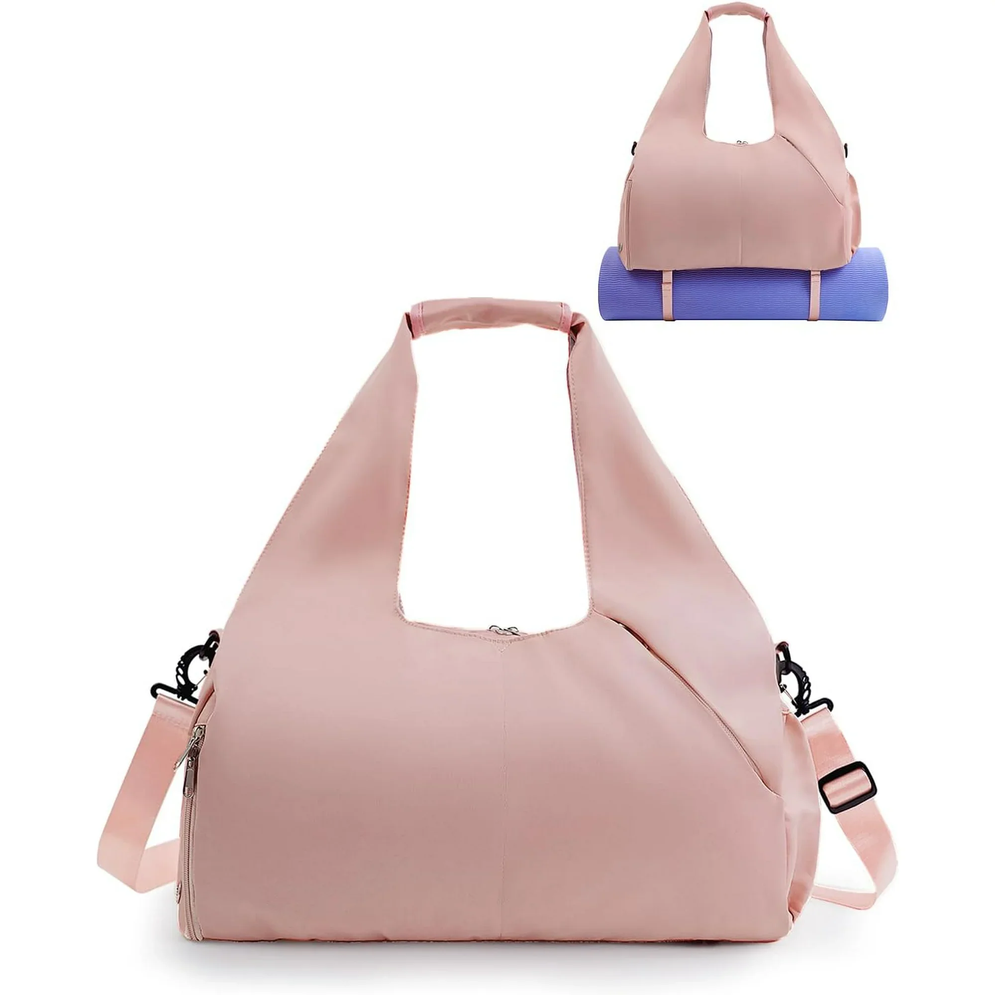 Gym Bag for Women with Shoe Compartment Yoga Mat Bag with Wet Pocket and Water Bottle Holder Weekender Bag with Shoulder Strap, Gray