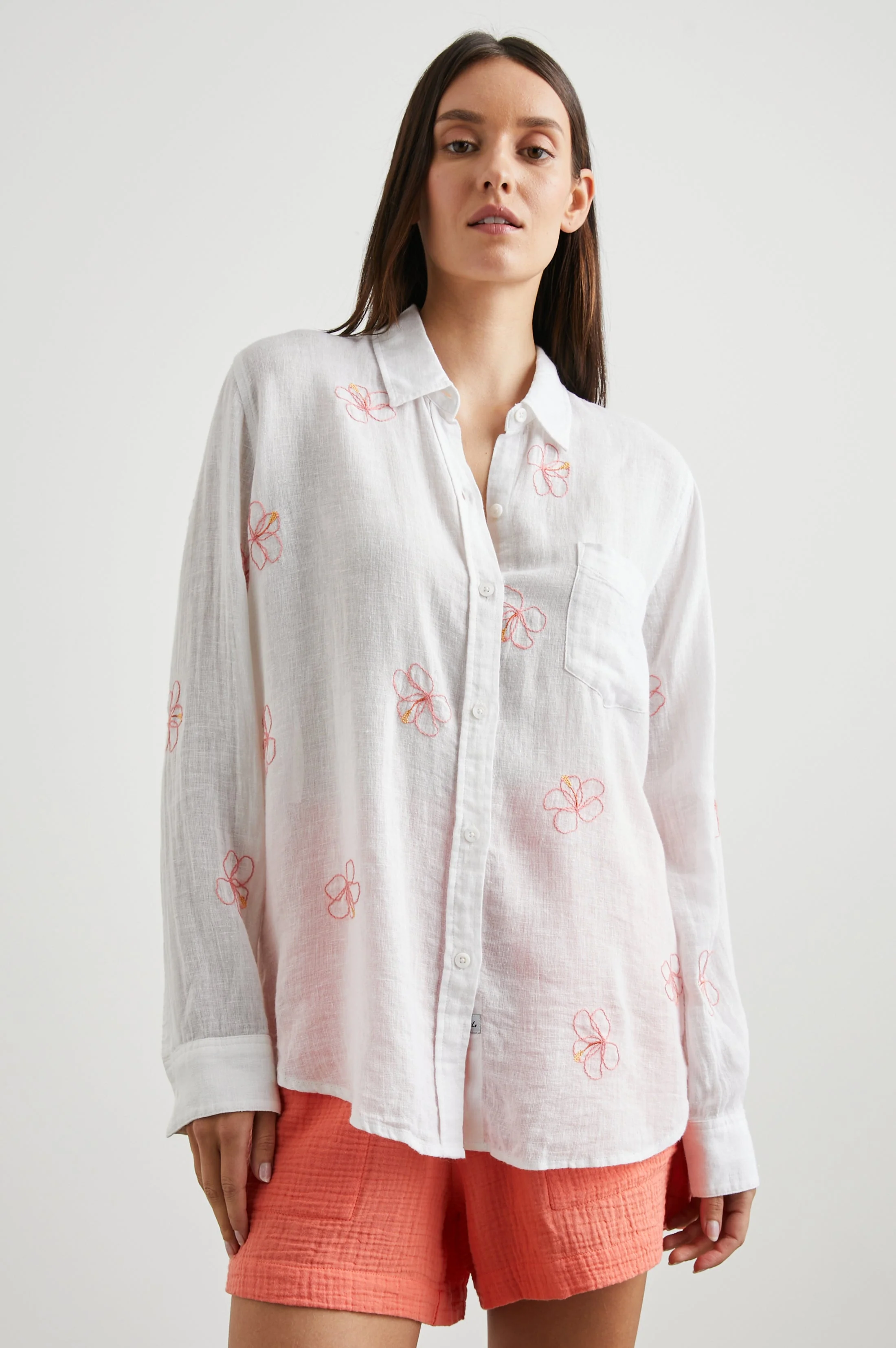 Charli Shirt - Hibiscus Embroidery