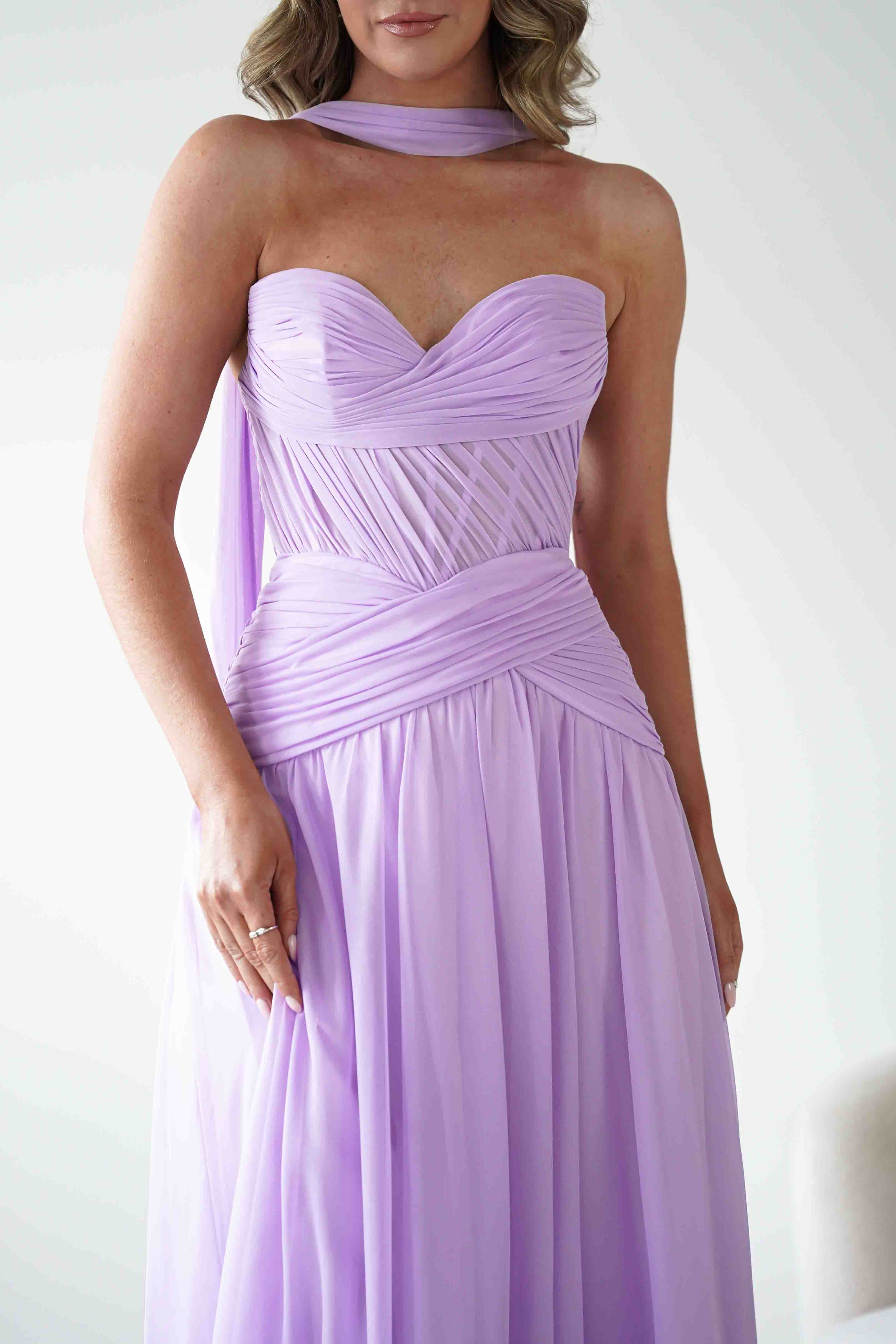 Nicolette Strapless Chiffon Maxi Gown | Lavender