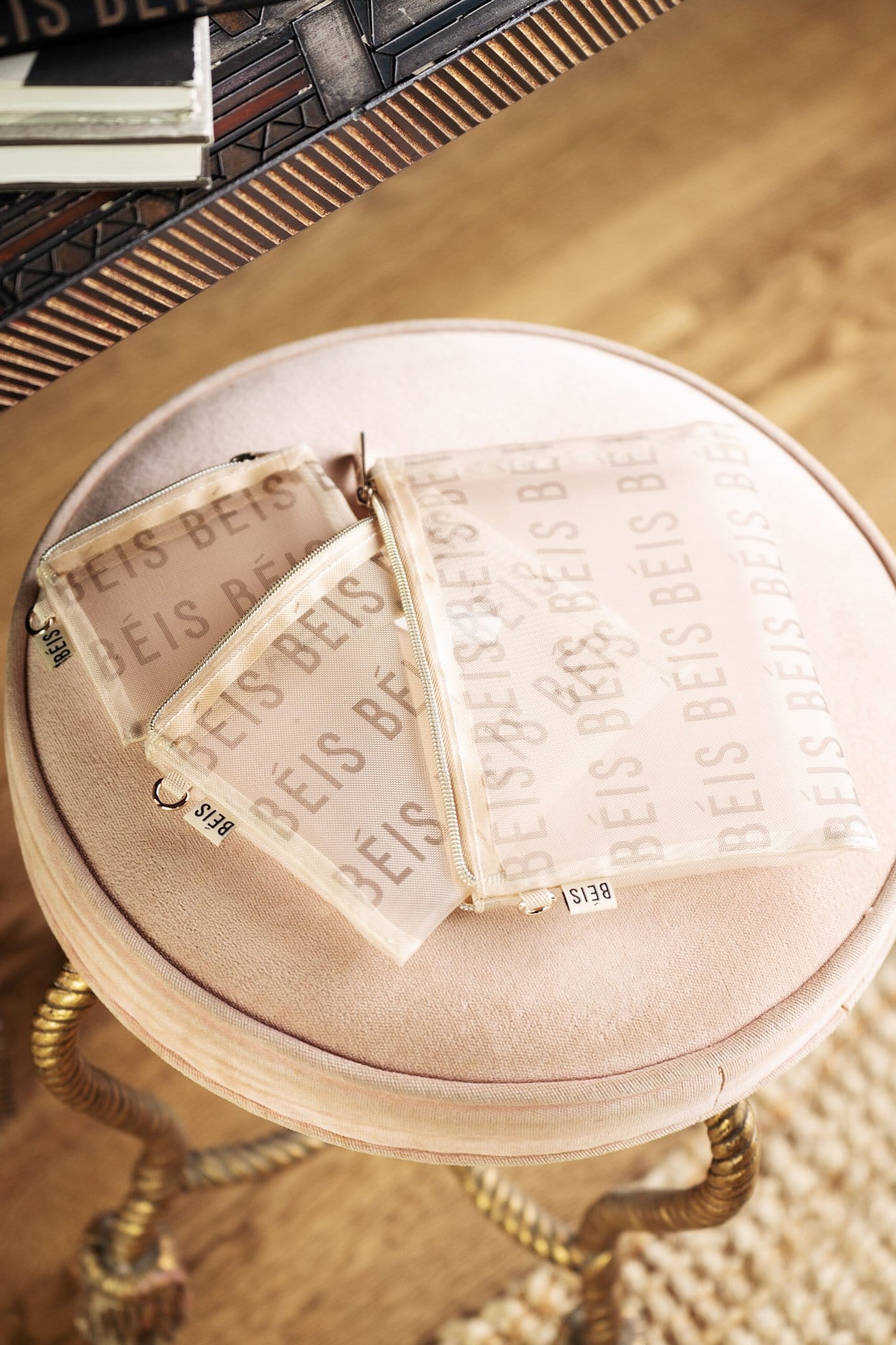 BEIS 'The Mesh Pouch Trio in Beige