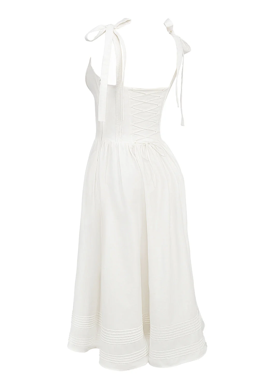 white pin tuck cotton midi sundress