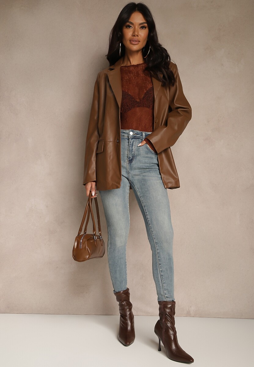 Niebieskie Jeansy Skinny Regular Waist z Bawełną Tevirsa