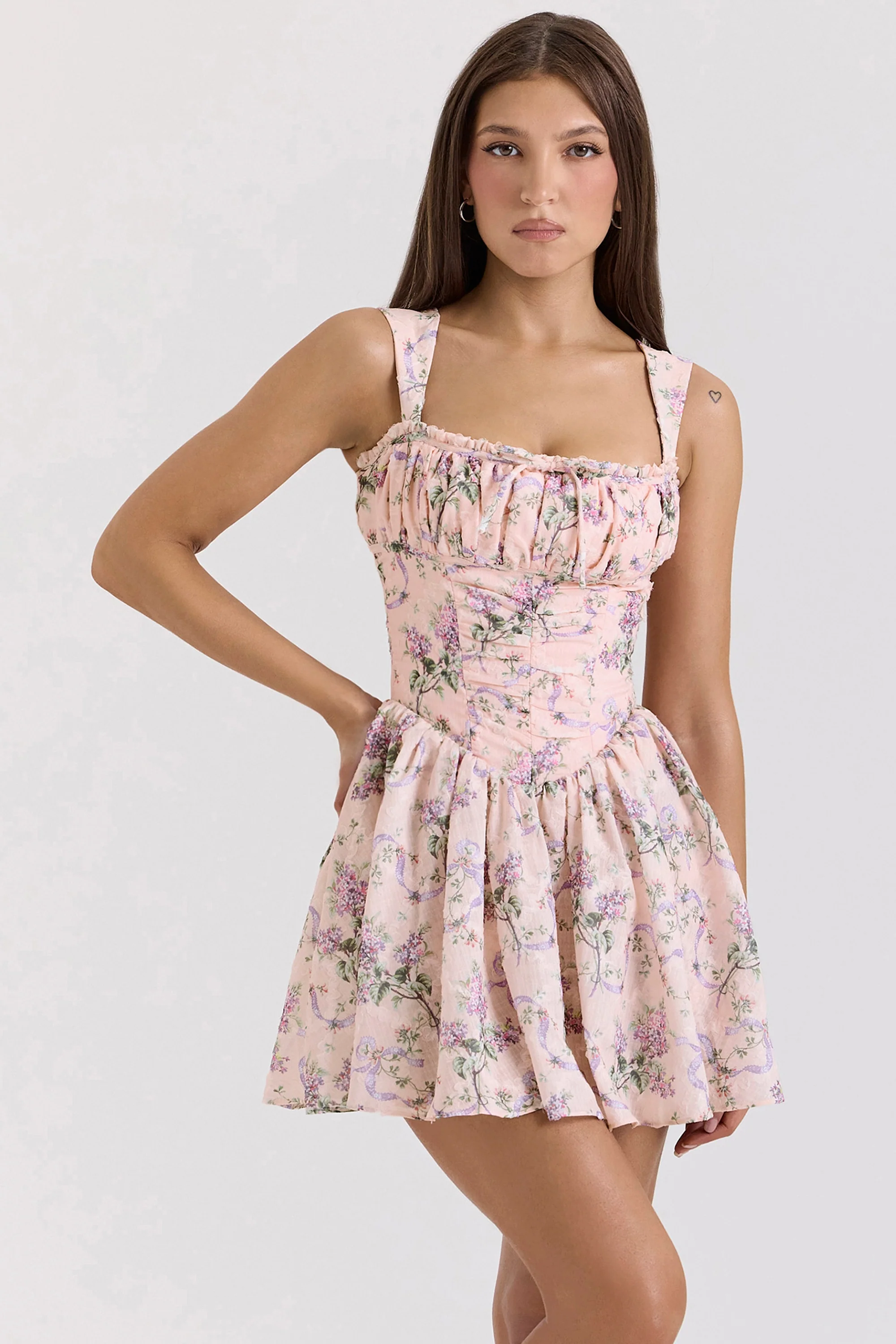 Pink Ribbon Print Dress With Bloomers