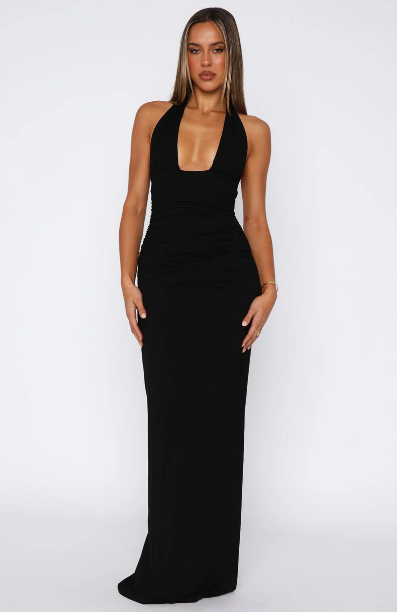 Say What You Feel Halter Maxi Dress Black