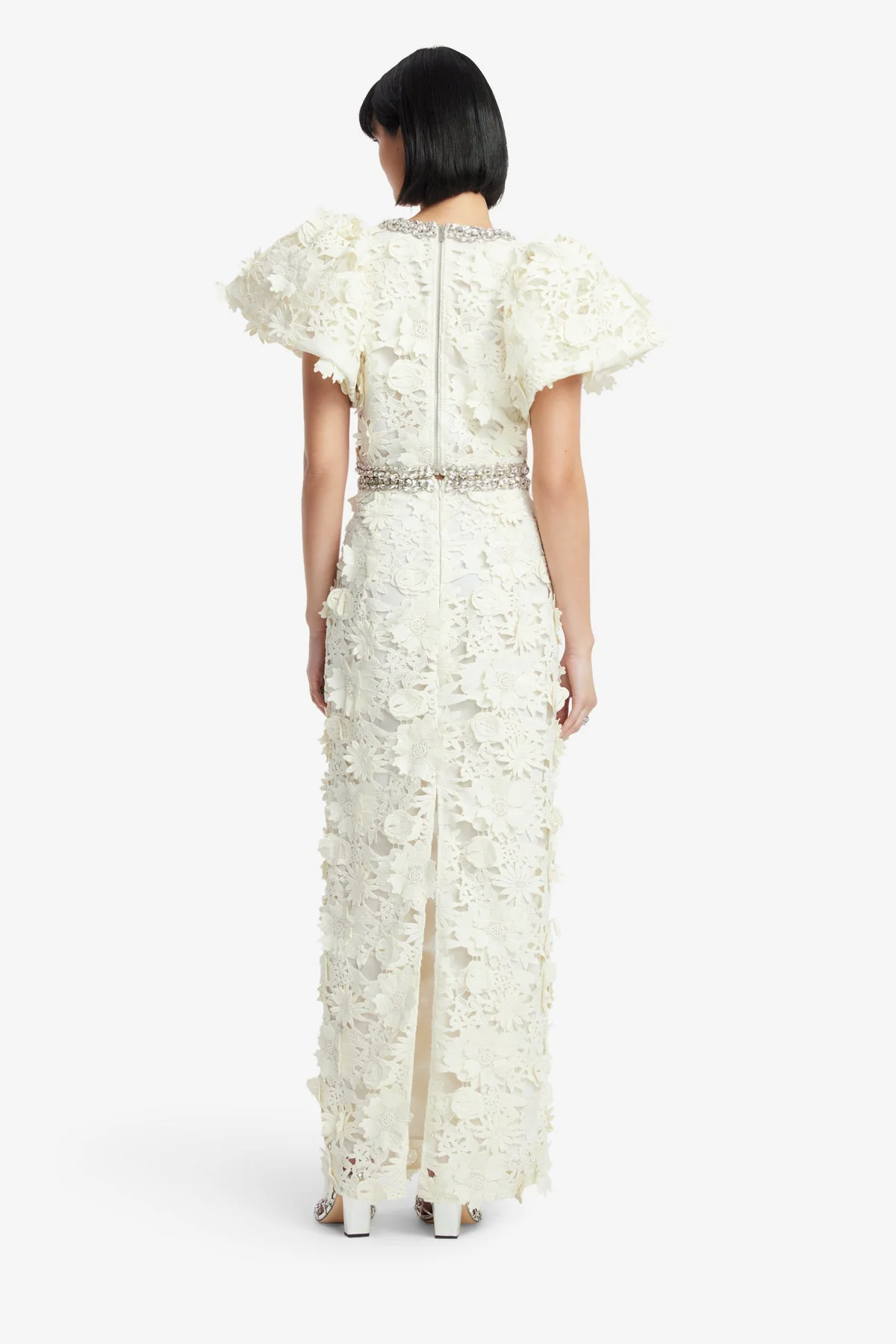 Lucia Embellished Lace Top - Snow