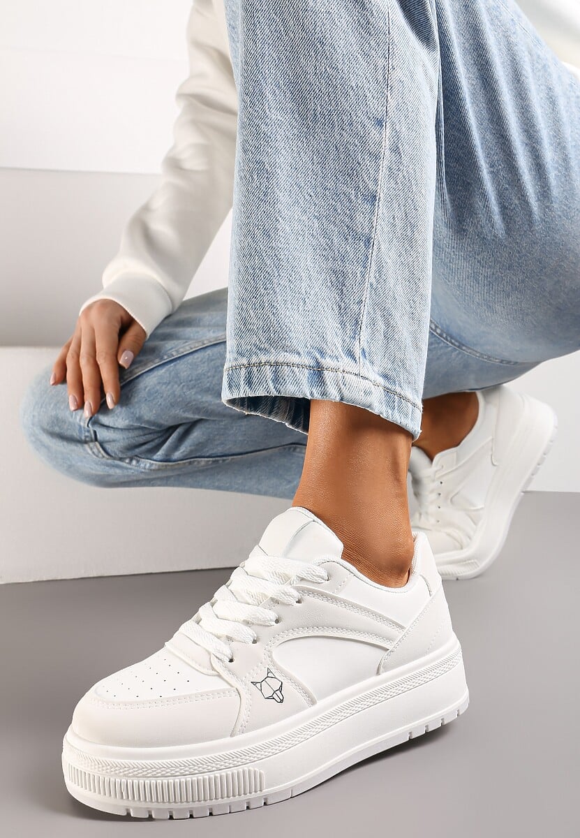 Białe Sneakersy przed Kostkę na Platformie Alsoma