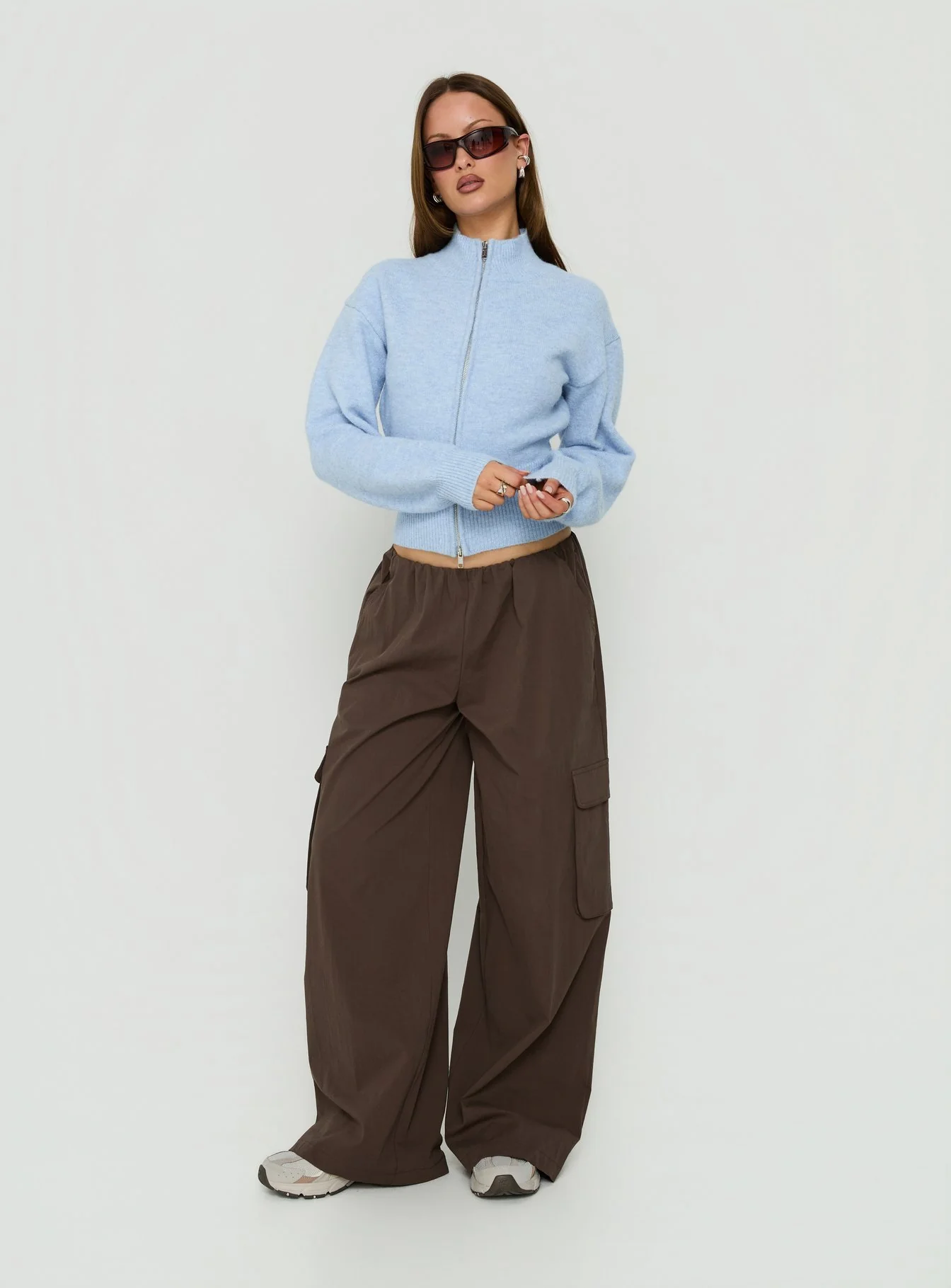 Agneta Zip Through Funnel Neck Sweater Blue