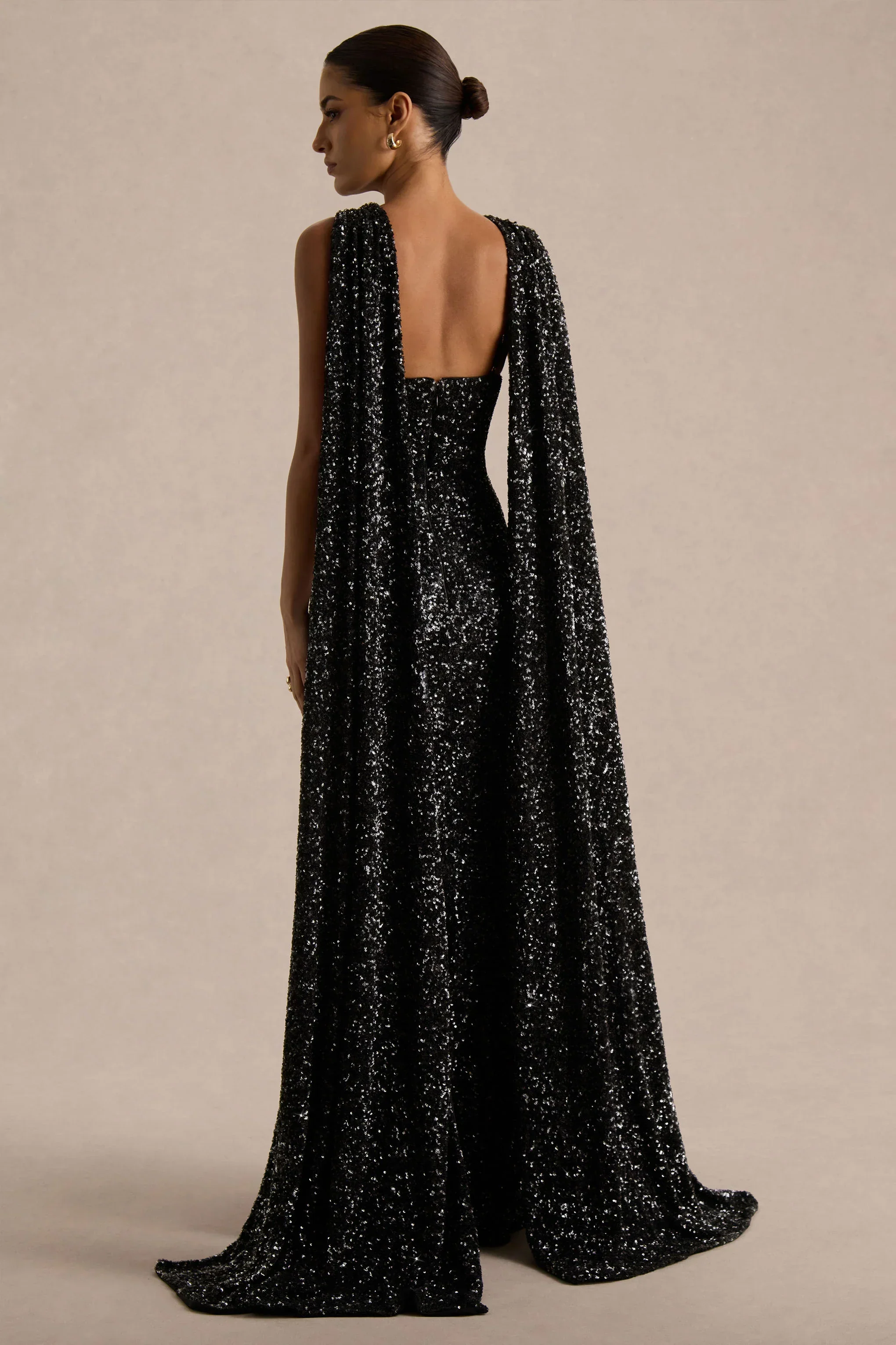 Renelle | Black Sequin Halter Neck Maxi Dress