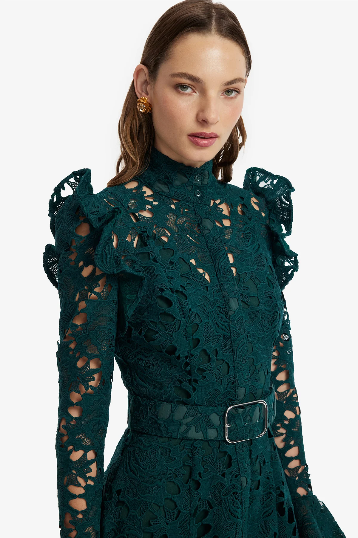 Aliyah Lace Butterfly Sleeve Midi Dress - Emerald